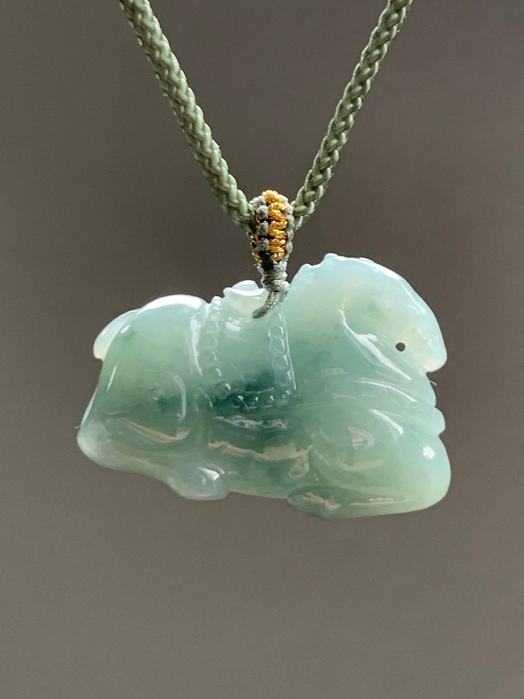 Natural Burmese Icy Translucent Gelatinous Light Green Jadeite w/ Dark Green Marbling Tang Horse Pendant Rope Necklace 天然缅甸冰胶晴底飘花翡翠唐马吊坠 B