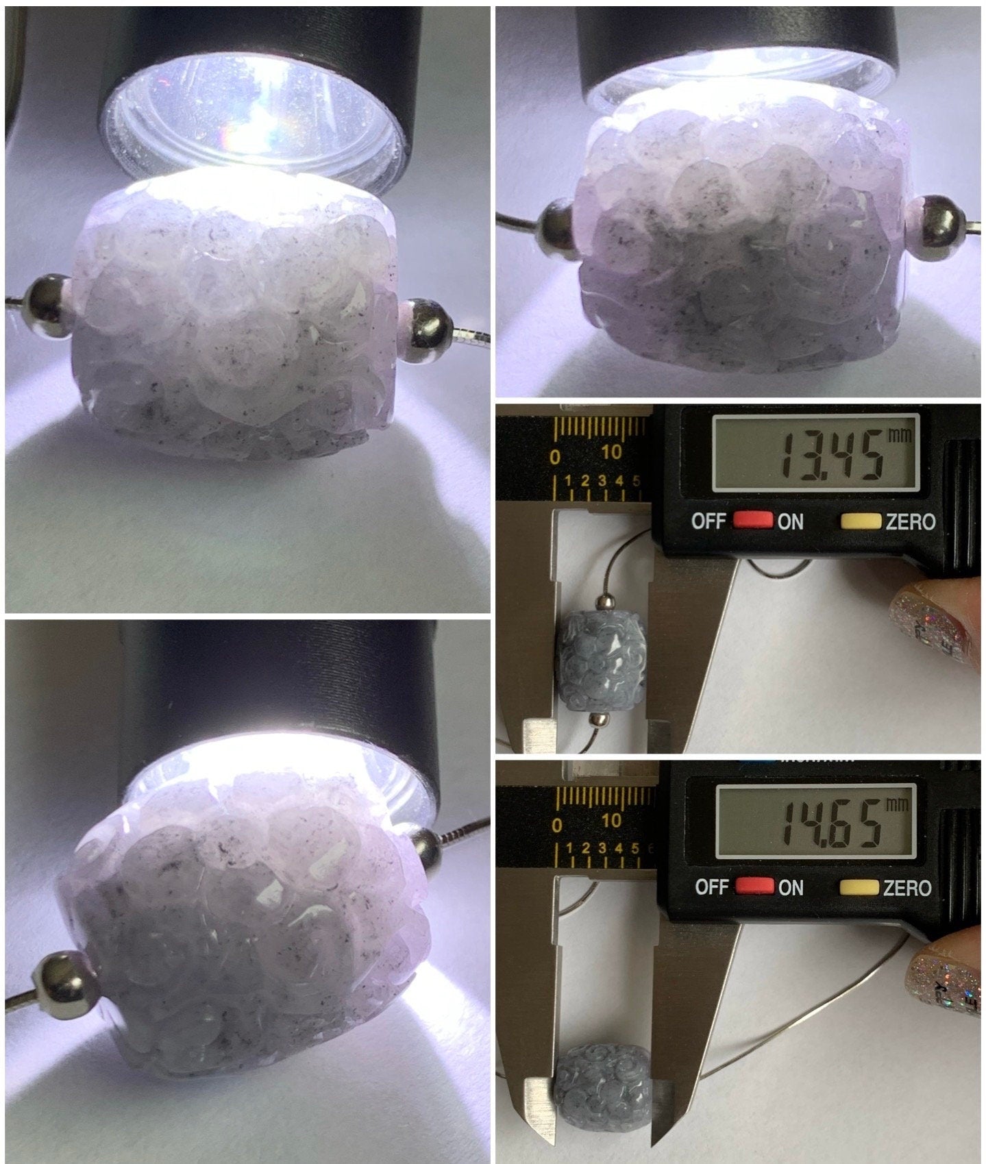 Natural Burmese Icy Translucent Wuji Jadeite Engraved LuLuTong Barrel Bead Pendant Sterling Silver Necklace 17” 天然缅甸冰胶乌鸡翡翠仿古雕路路通吊坠项链