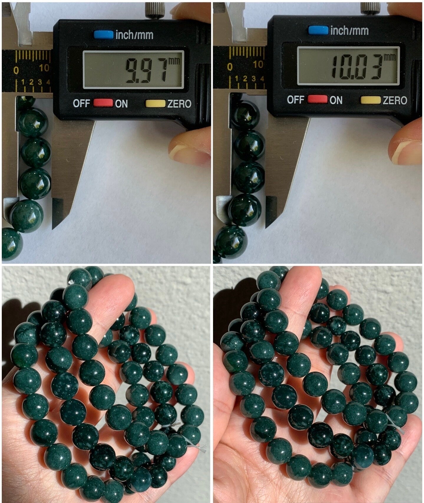 Natural Guatemalan Icy Translucent Dark Teal Green Jadeite Beaded Bracelet Stretchy 9.8mm 7.5” 33g 天然冰危糯种深绿翡翠圆珠手串 LLS1221