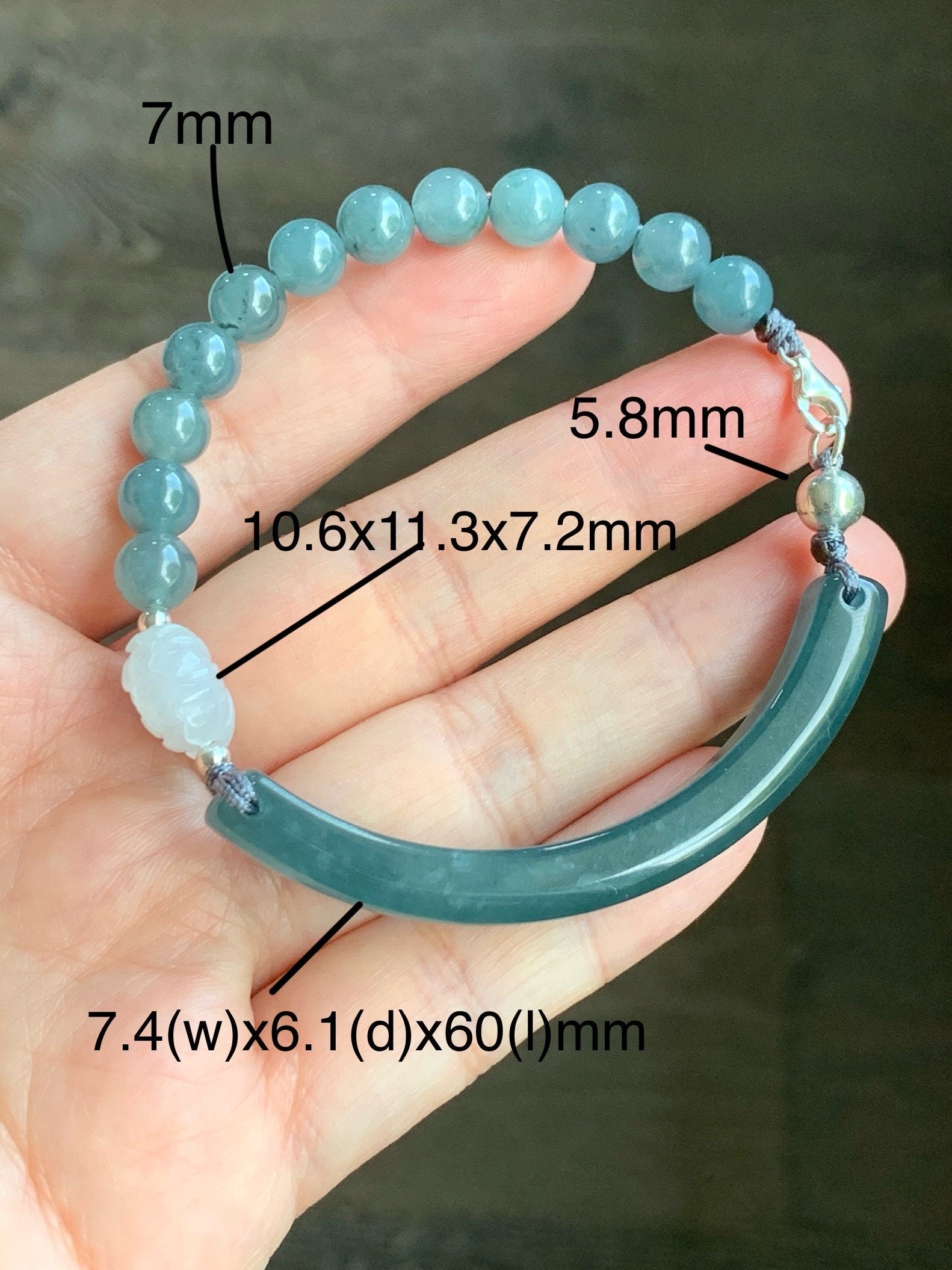 Natural Guatemalan Icy Highly Translucent Blue Jadeite Cuff White Peony Beaded Bracelet Sterling Silver Clasp 7.5” 19g 天然冰胶危蓝水翡翠手牌牡丹花手串