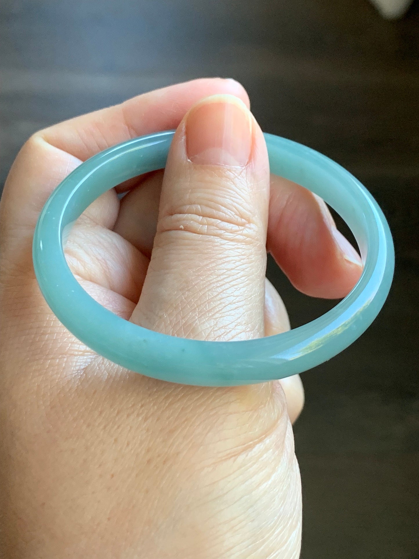 Natural Guatemalan Icy Translucent Light Blue Jadeite Bangle Bracelet 53mm 7.3x5.2mm 21g 天然冰危淡蓝水翡翠细条正圈手镯 QLXK26