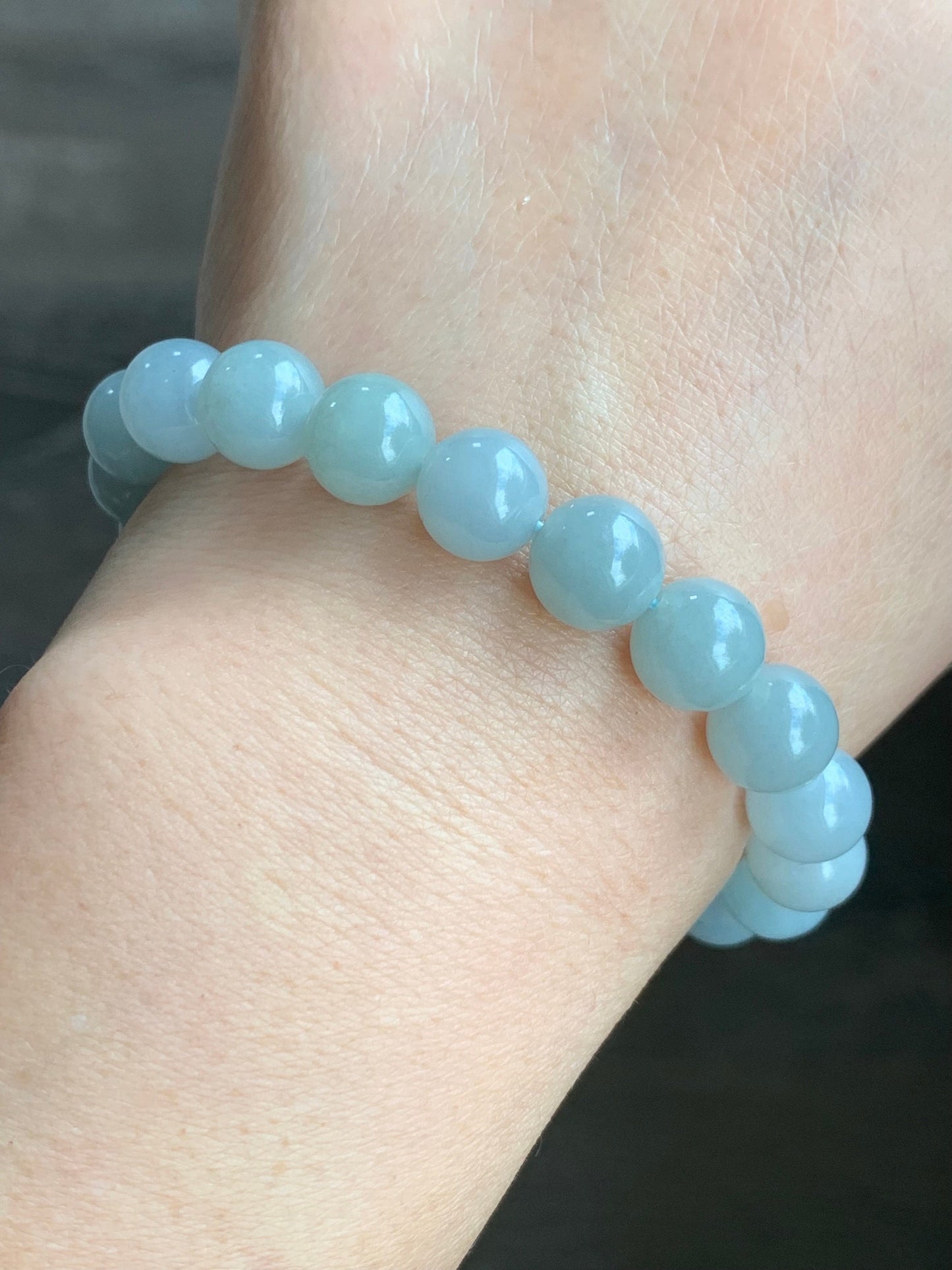 Natural Guatemalan Icy Translucent Light Blue Jadeite LuLuTong Barrel Bead Beaded Bracelet Sterling Silver 9.5mm 7.5” 31g 天然冰危淡蓝翡翠路路通手串 0302