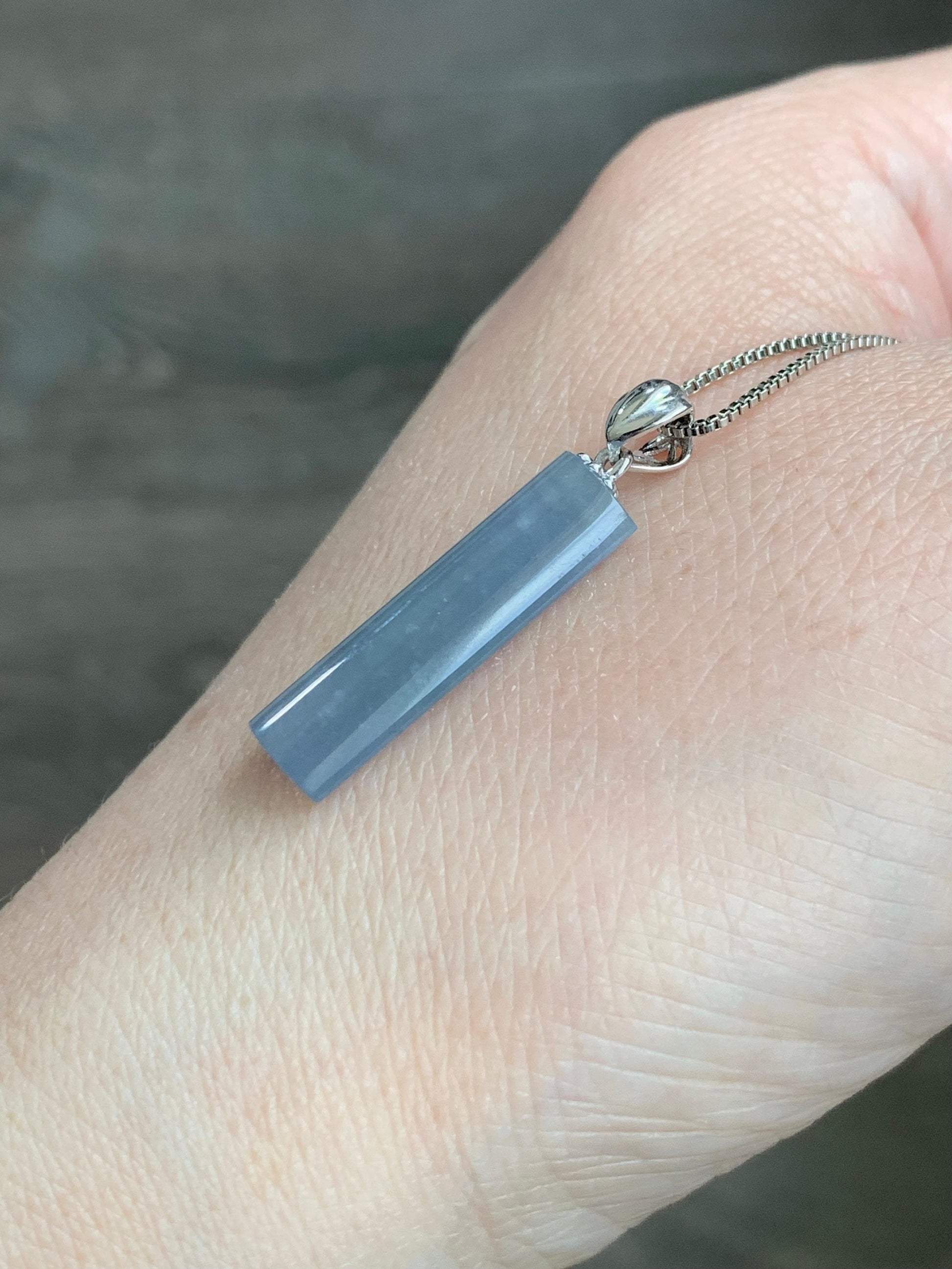 Certified Natural Guatemalan Icy Highly Translucent Light Purplish Blue Jadeite Semi Cylinder Pendant 18K White Gold 天然冰危淡蓝紫翡翠半圆柱镶嵌吊坠 3298