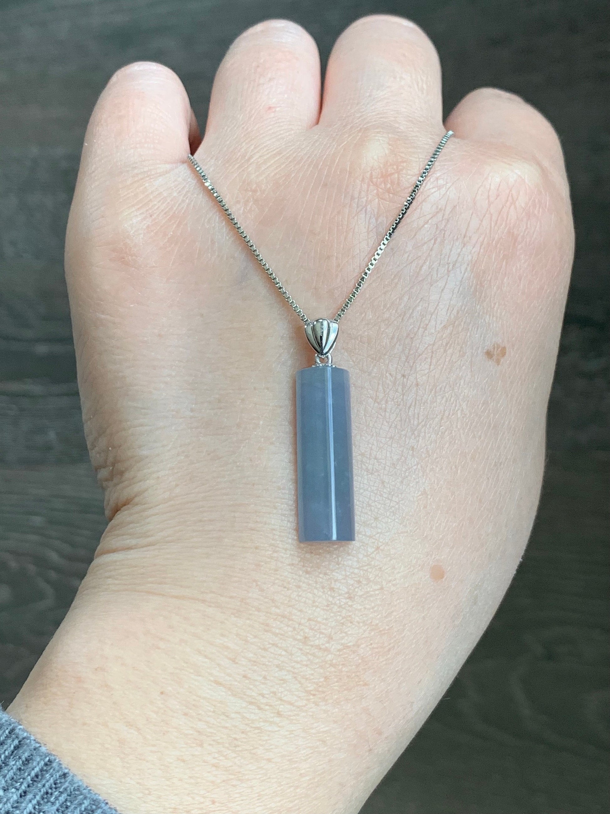 Certified Natural Guatemalan Icy Highly Translucent Light Purplish Blue Jadeite Semi Cylinder Pendant 18K White Gold 天然冰危淡蓝紫翡翠半圆柱镶嵌吊坠 3298