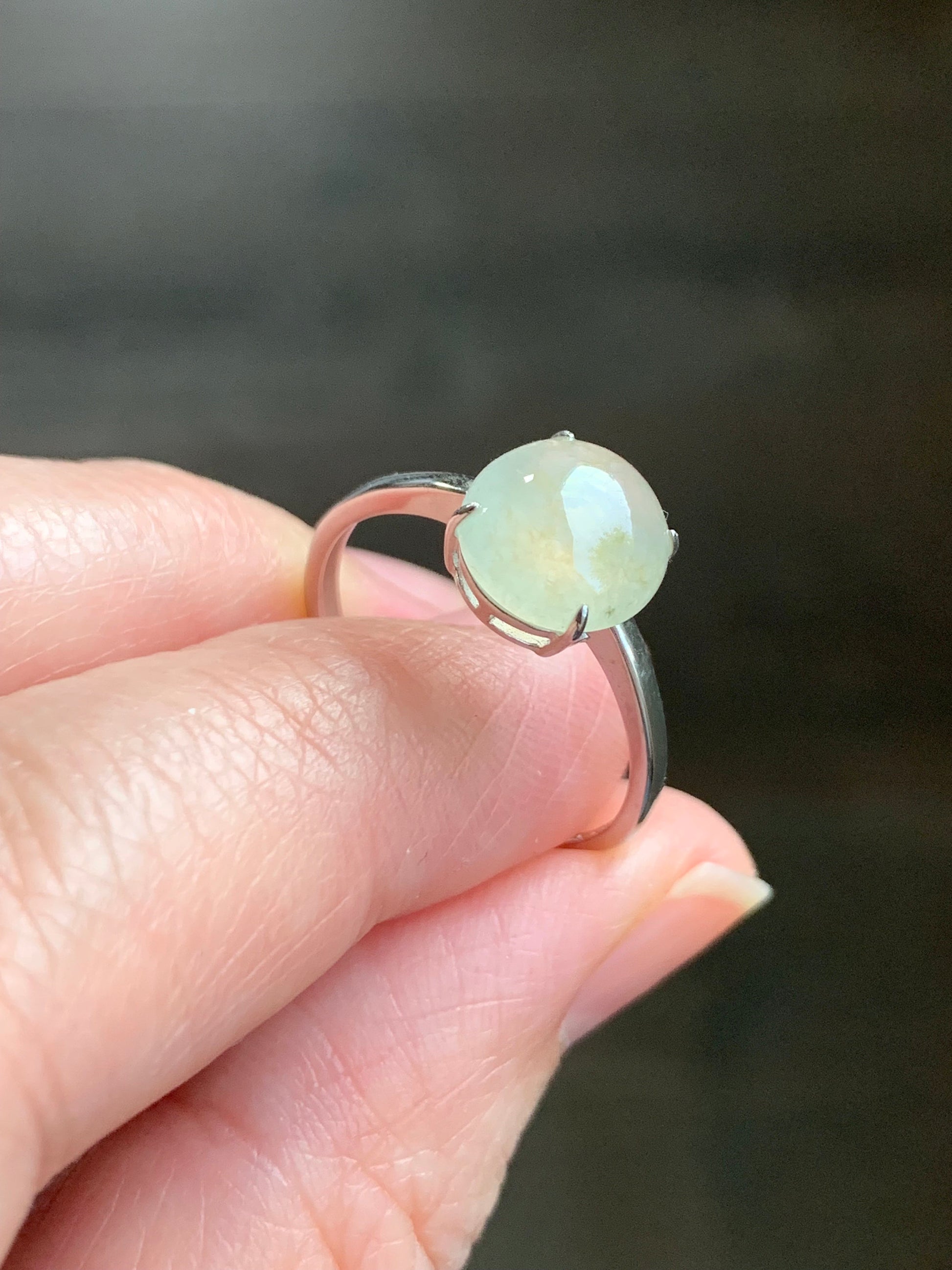 Natural Burmese Icy Translucent Light Yellow Jadeite Large Oval Cabochon Ring Sterling Silver Size 7 Adjustable 天然缅甸冰胶冰糖雪梨黄翡翠蛋面银镶戒指 DBH70