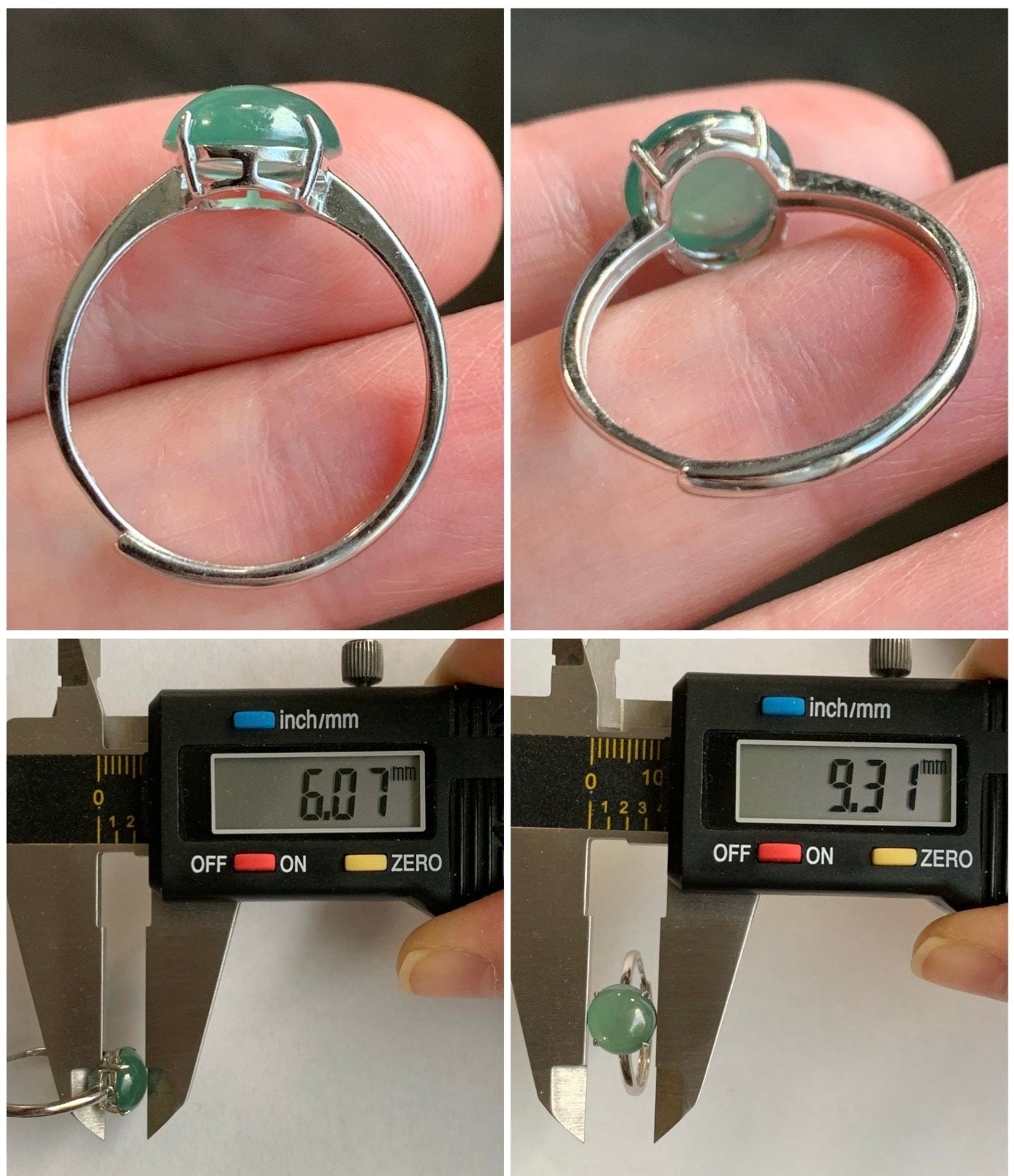 Natural Guatemalan Icy Translucent Gelatinous Light Green Jadeite Solitaire Ring Sterling Silver Size 7 Adjustable 天然冰危淡绿翡翠蛋面银镶戒指 WQX100