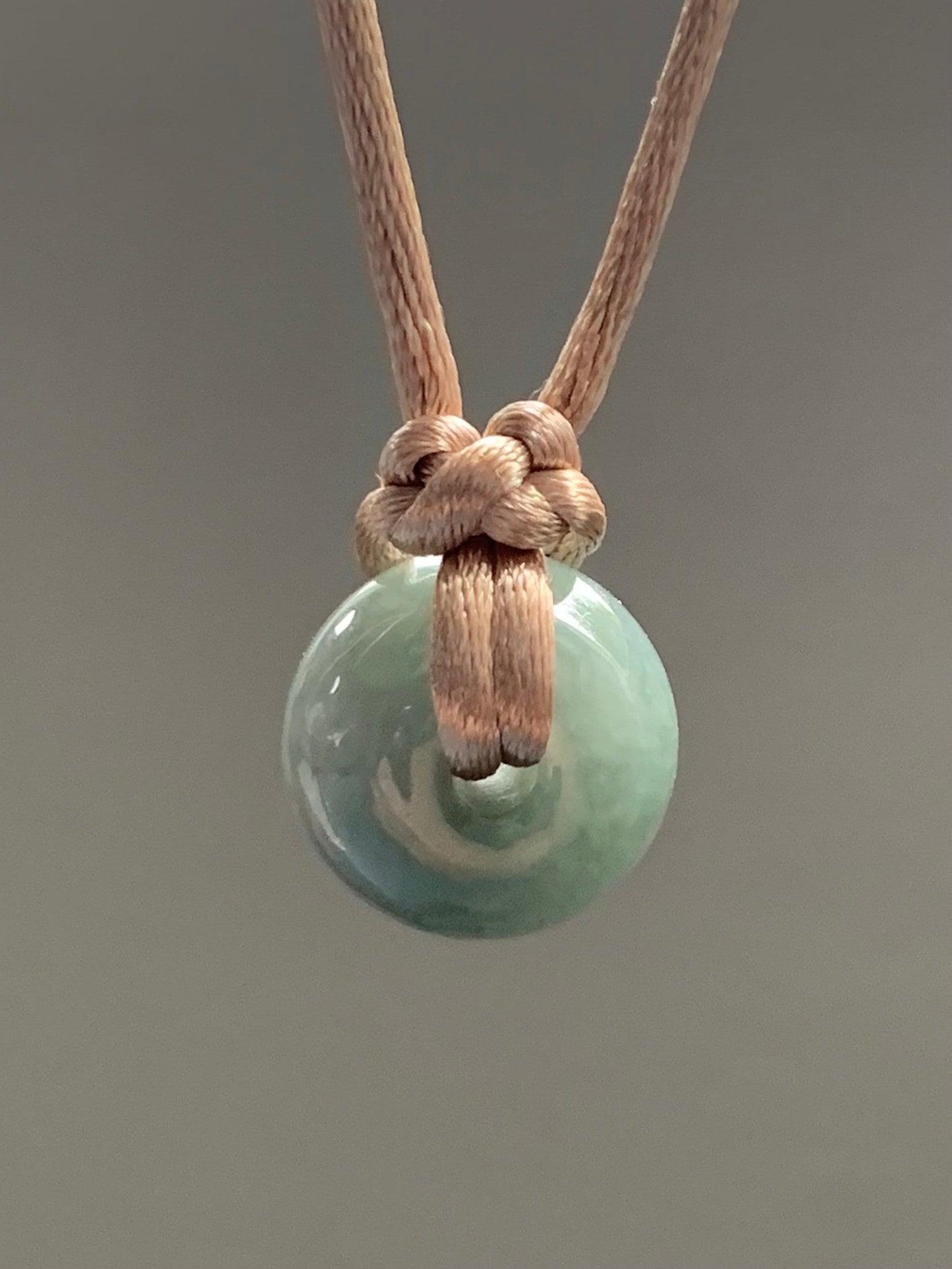 Large Natural Burmese Icy Translucent Dark Dusty Green Jadeite Drum Bead Pendant with Cord Necklace 27” Adjustable 天然缅甸冰糯灰绿翡翠肥鼓珠吊坠