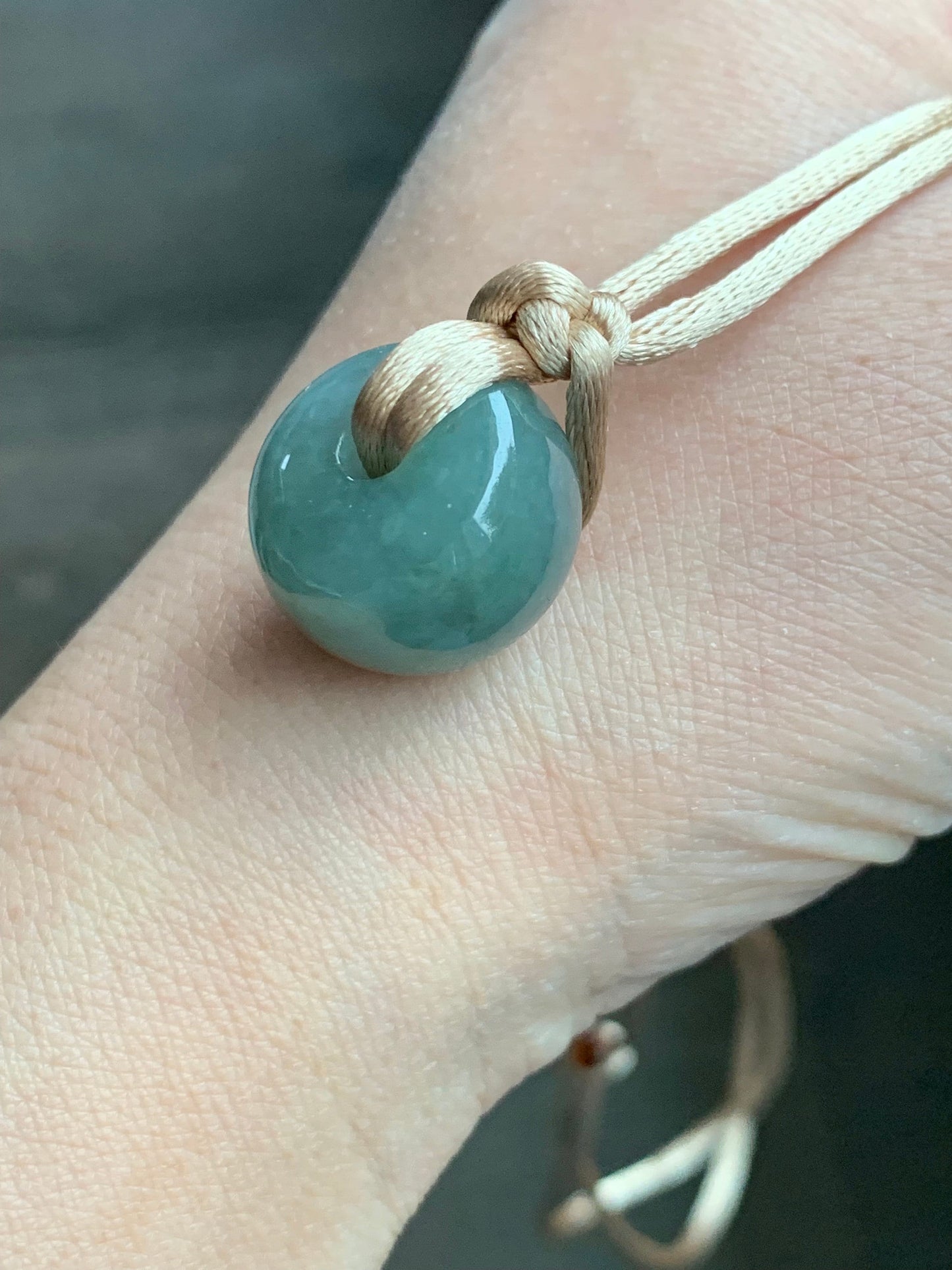 Large Natural Burmese Icy Translucent Dark Dusty Green Jadeite Drum Bead Pendant with Cord Necklace 27” Adjustable 天然缅甸冰糯灰绿翡翠肥鼓珠吊坠