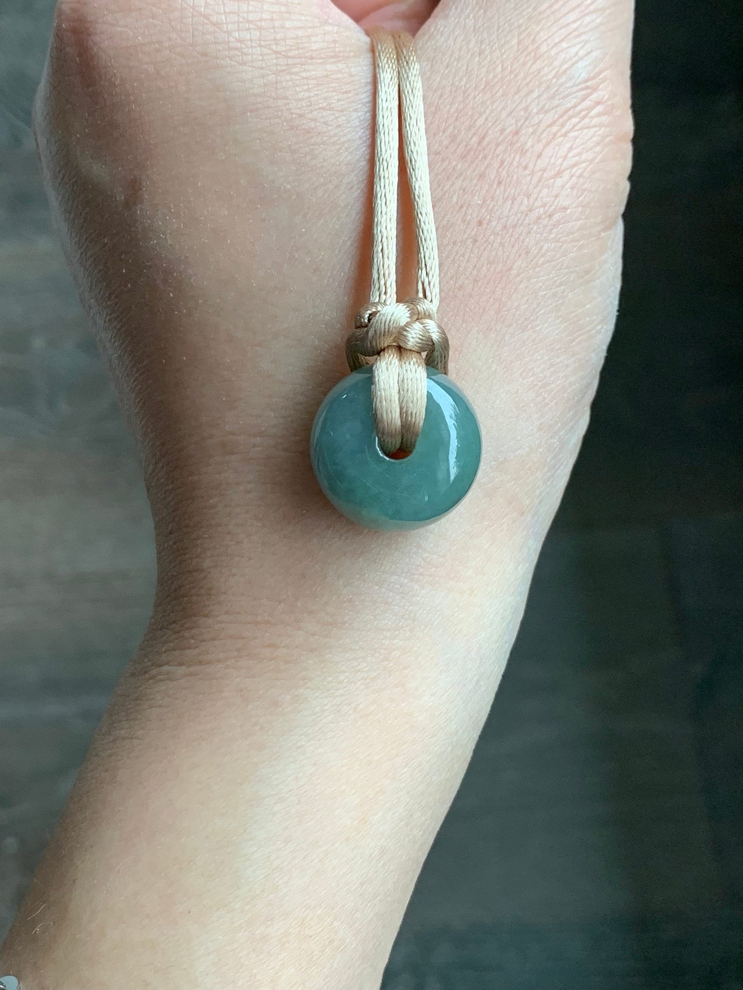 Large Natural Burmese Icy Translucent Dark Dusty Green Jadeite Drum Bead Pendant with Cord Necklace 27” Adjustable 天然缅甸冰糯灰绿翡翠肥鼓珠吊坠