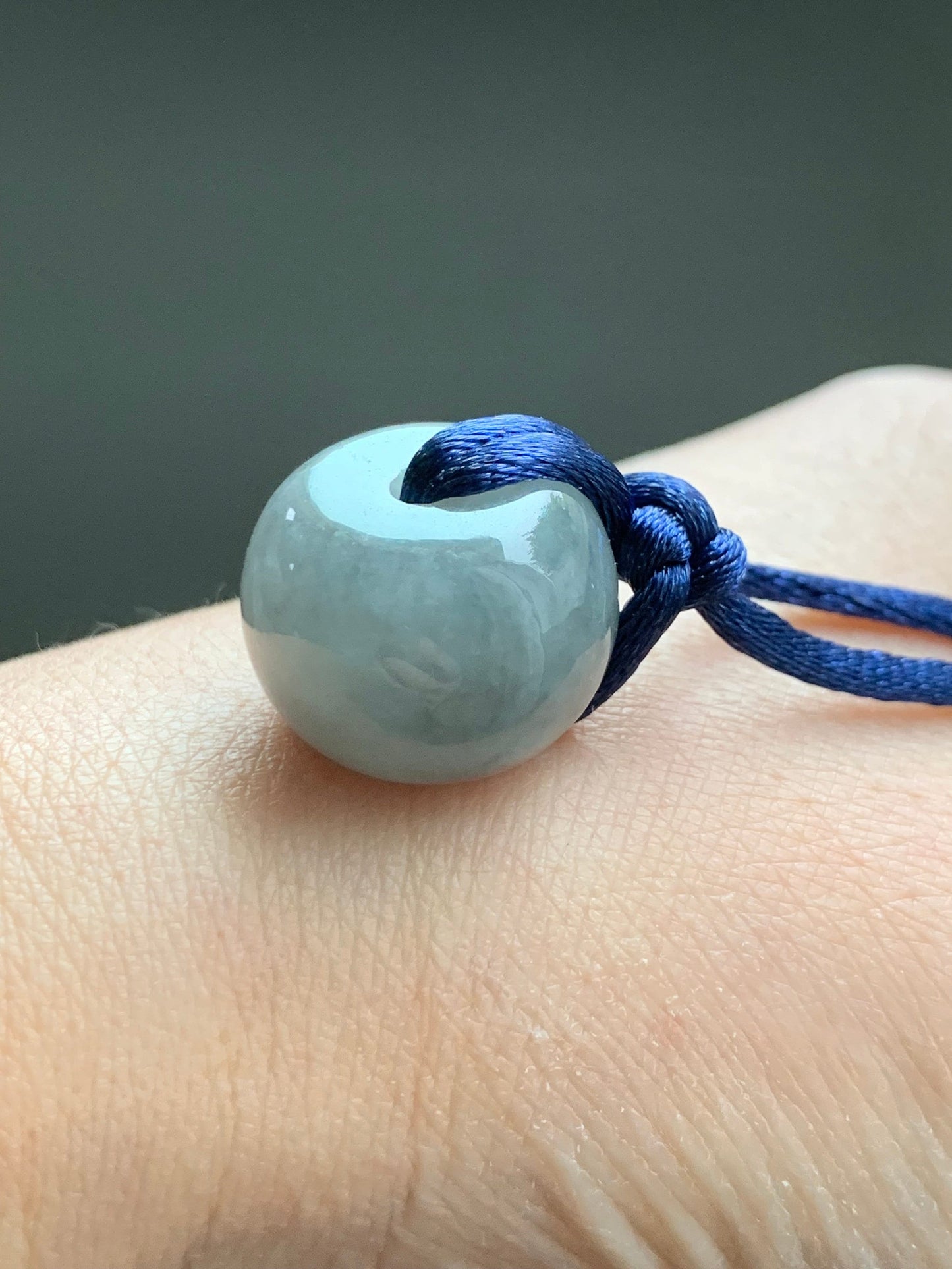 Large Natural Burmese Icy Translucent Dark Wuji Jadeite Drum Bead Pendant with Cord Necklace 23” Adjustable 天然缅甸冰糯乌鸡翡翠肥鼓珠吊坠