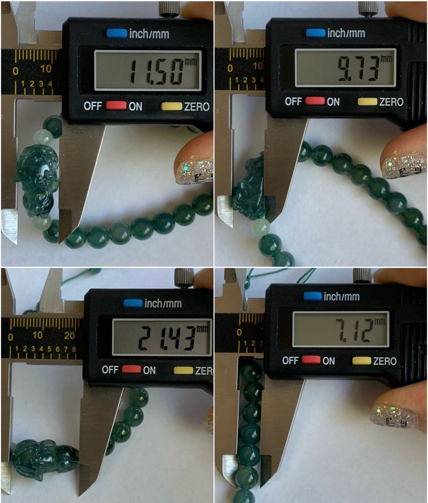 Natural Guatemalan Icy Highly Translucent Gelatinous Dark Teal Blue Jadeite Dancing Lion Beaded Bracelet 6.75” 16g 天然冰胶危湖水蓝翡翠精工雕摆烂小醒狮手串