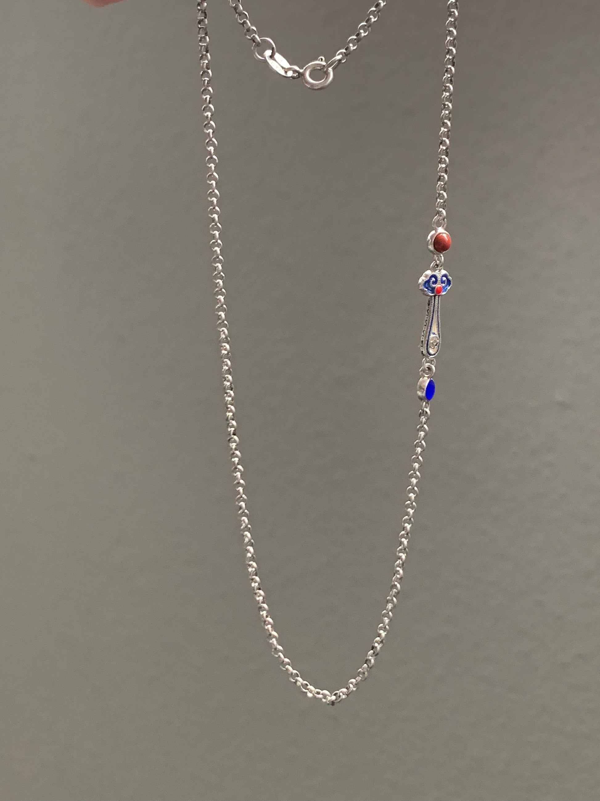 S925 Sterling Silver Rolo Chain Vintage Finish Necklace Adjustable 17.75” - 19.75” 5g S925纯银如意烤漆工艺项链