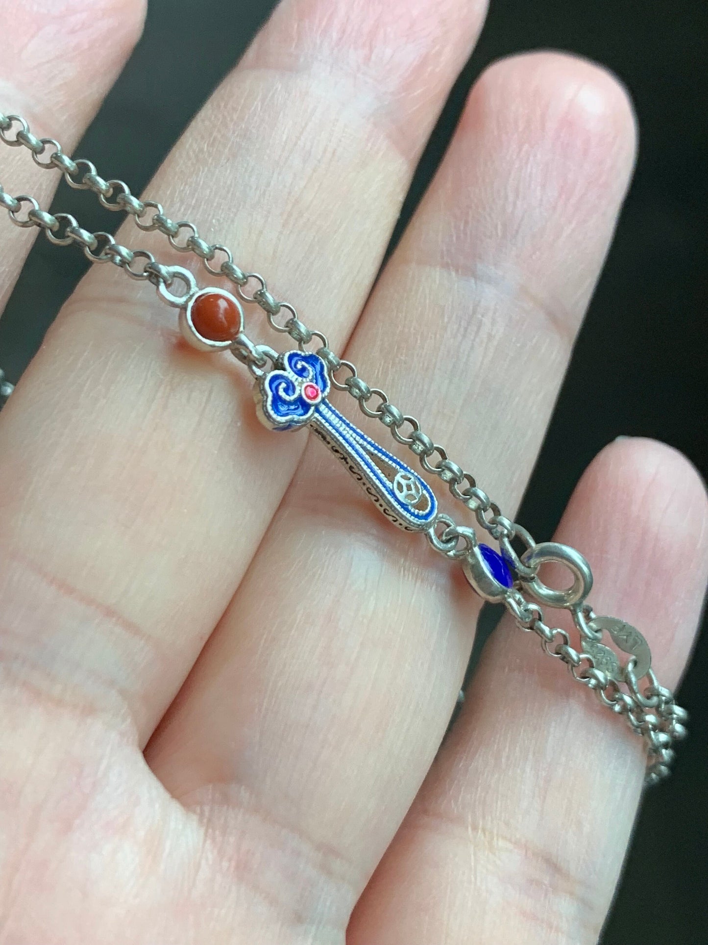 S925 Sterling Silver Rolo Chain Vintage Finish Necklace Adjustable 17.75” - 19.75” 5g S925纯银如意烤漆工艺项链