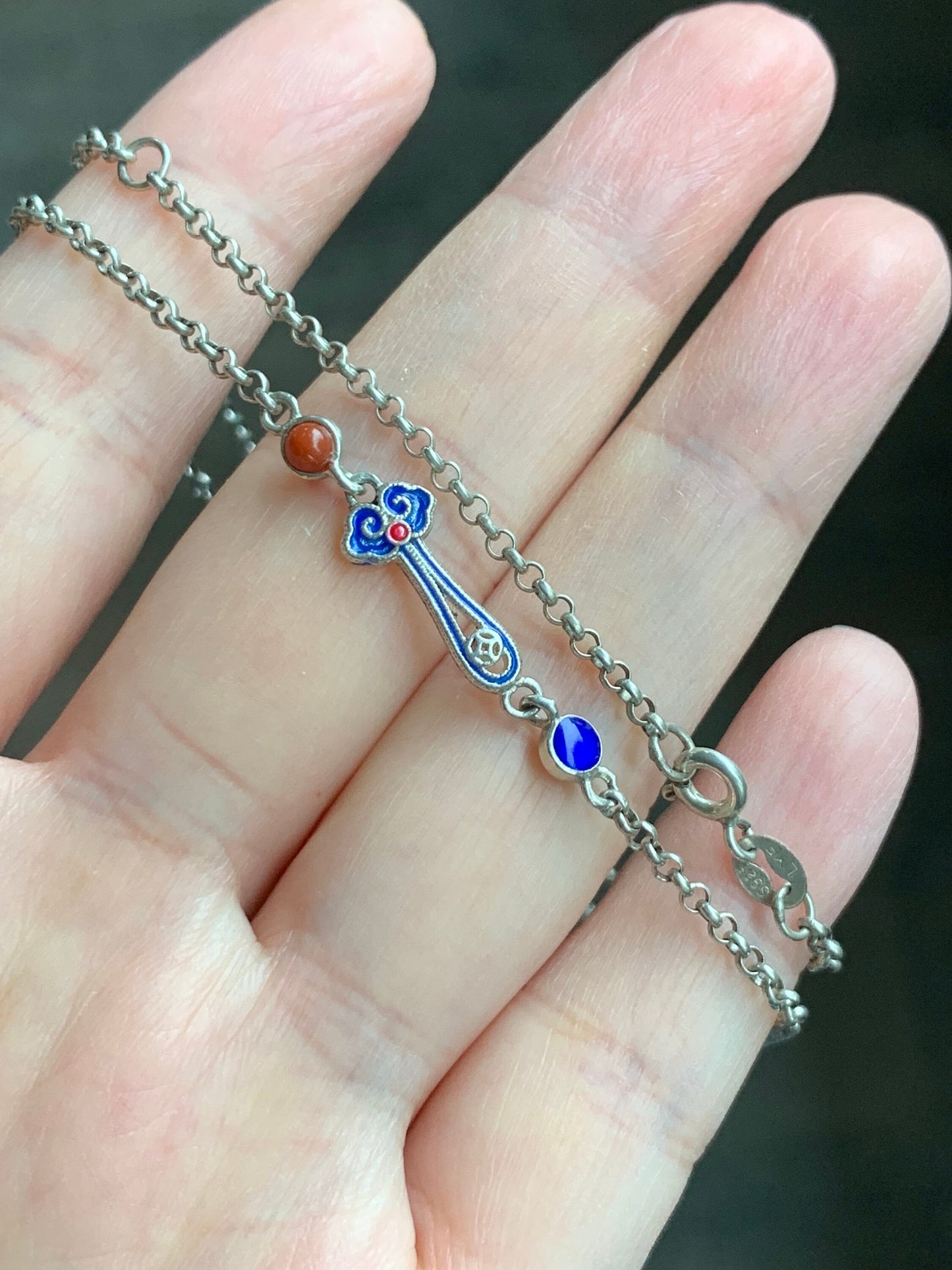 S925 Sterling Silver Rolo Chain Vintage Finish Necklace Adjustable 17.75” - 19.75” 5g S925纯银如意烤漆工艺项链