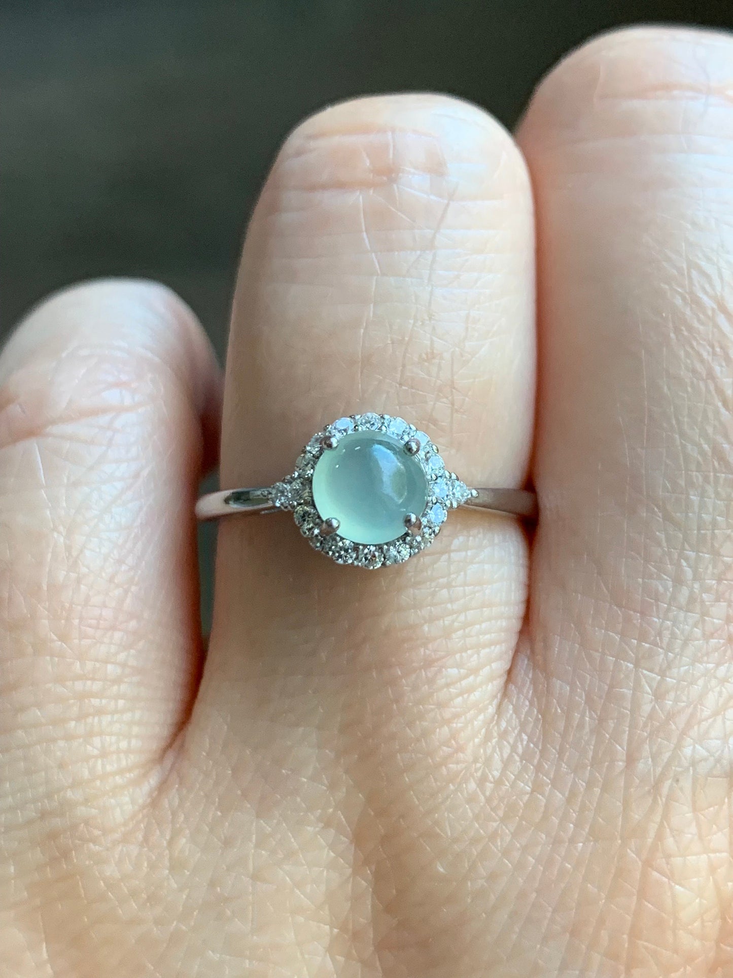 Natural Burmese Icy Highly Translucent Light Green Jadeite Ring Sterling Silver Size 7 Adjustable 天然缅甸冰淡晴底翡翠银镶戒指 221H