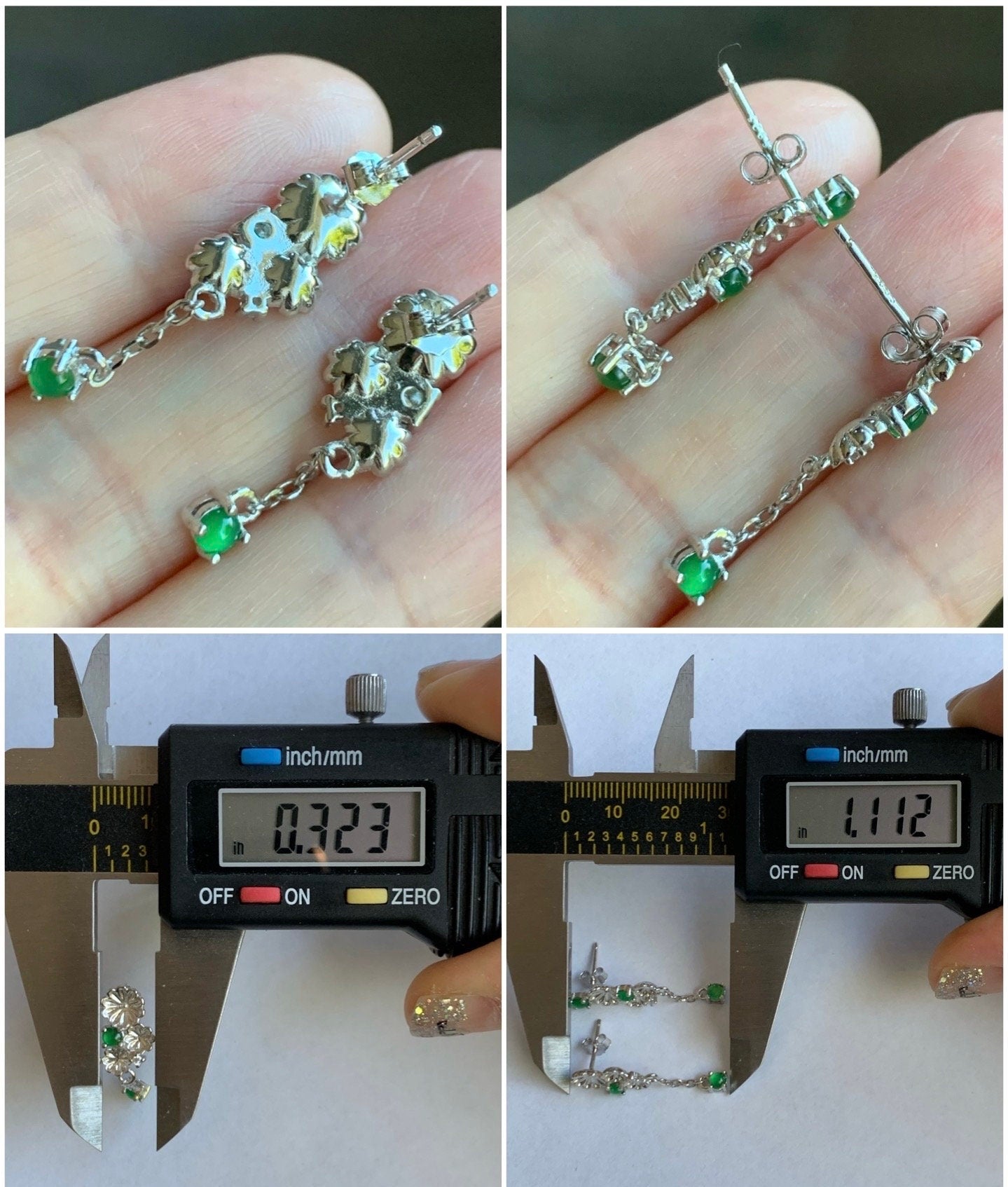 Natural Guatemalan Icy Highly Translucent Vibrant Green Jadeite Floral AB Design Stud Earrings Sterling Silver 天然冰危绿翡翠花花AB款银镶耳钉