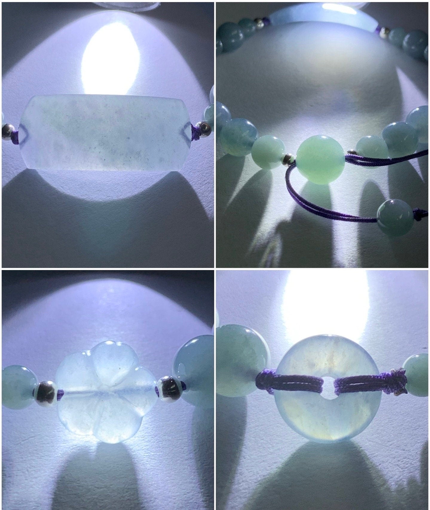 Certified Natural Guatemalan Icy Highly Translucent Purplish Blue Jadeite & Dusty Blue Jadeite Beaded Bracelet 6.75” 16g 天然冰透危蓝紫翡翠手牌蓝水珠手串