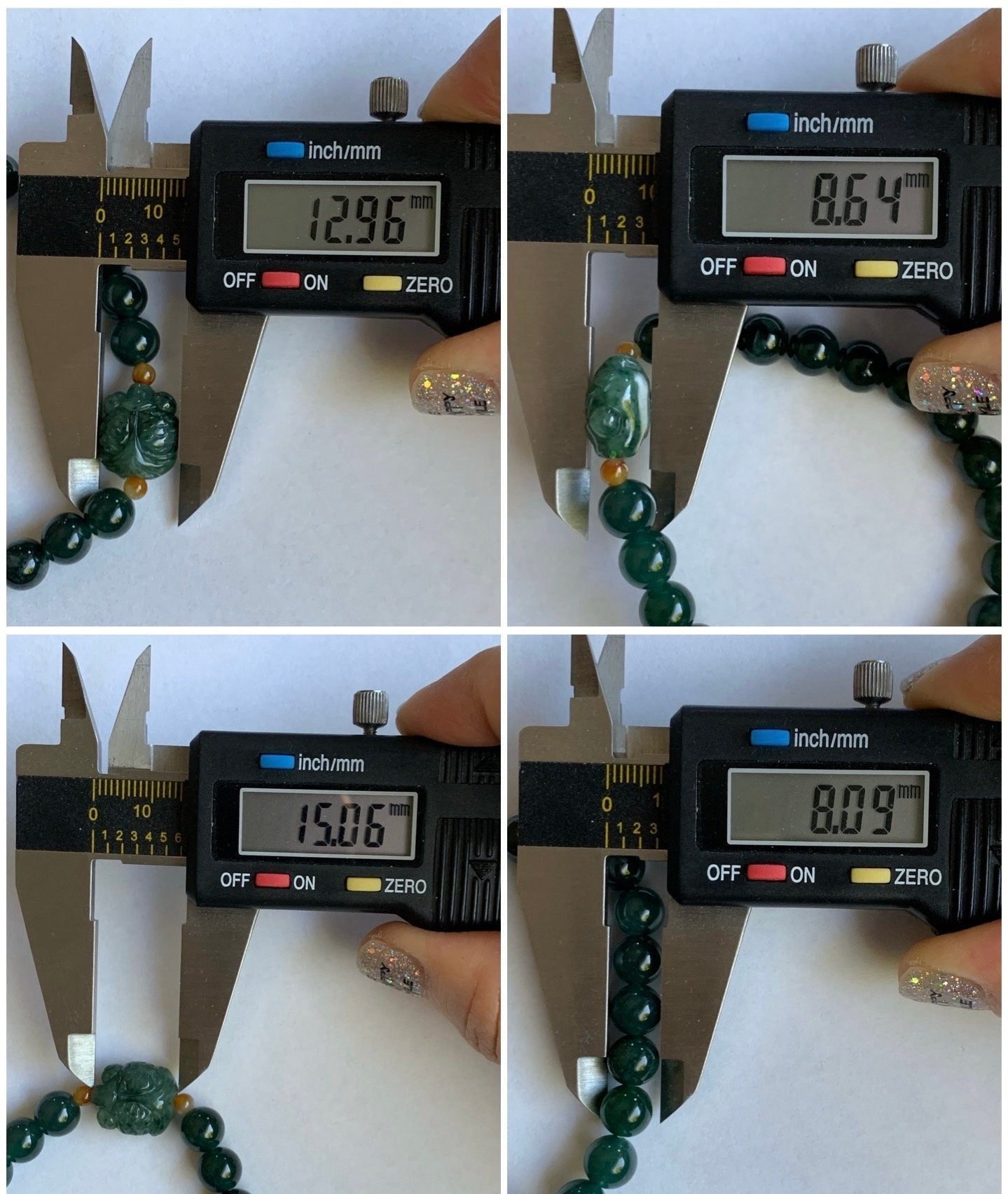 Natural Guatemalan Translucent Dark Green jadeite & Burmese Icy Green Marbled Jadeite Goldfish Beaded Bracelet 7” 22g 天然缅甸冰飘花翡翠金鱼冰危深绿圆珠手串