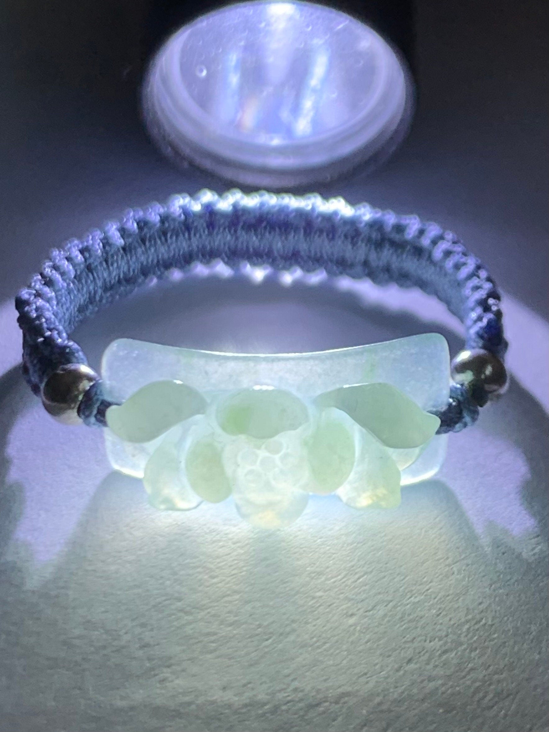 Natural Guatemalan Premium Icy Translucent Gelatinous Light Blue Jadeite Lotus Flower Rope Band Ring Sterling Silver Size 8.75 天然冰危淡蓝翡翠莲花绳戒