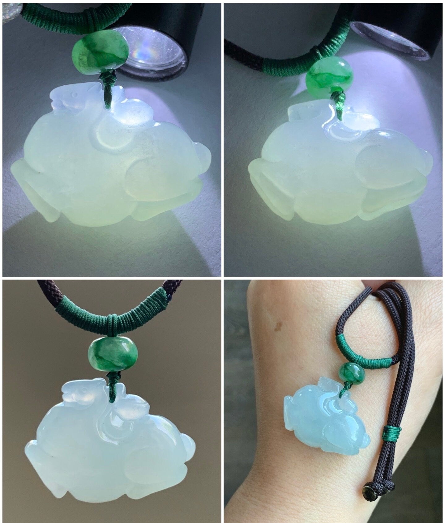 Stunning Natural Burmese Grade A Icy Translucent Gelatinous Light Blue Jadeite Pendant Carved Tang Horse Rope Necklace 天然缅甸冰胶淡晴蓝翡翠唐马挂件