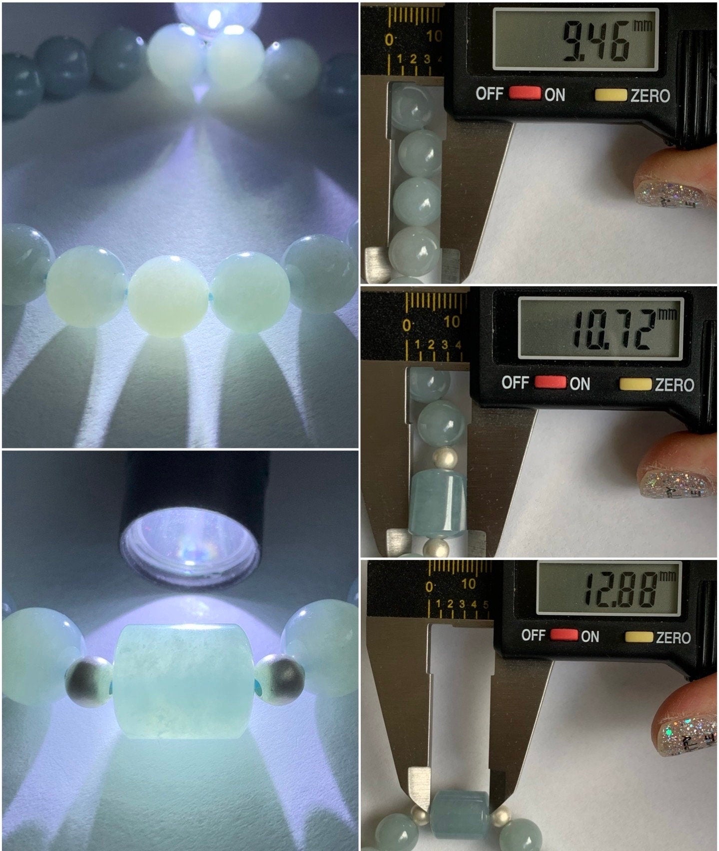 Natural Guatemalan Icy Translucent Light Blue Jadeite LuLuTong Barrel Bead Beaded Bracelet Sterling Silver 9.5mm 7.5” 31g 天然冰危淡蓝翡翠路路通手串 0302