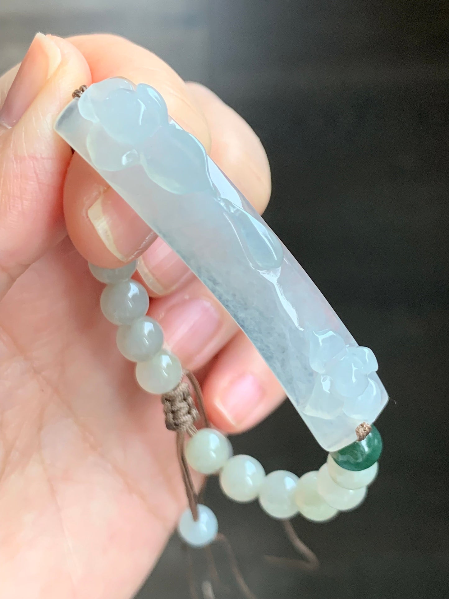 Natural Burmese Grade A Icy Highly Translucent Jadeite Lotus Flower Cuff Beige Jadeite Beads Beaded Bracelet 6” 16g 天然缅甸冰胶翡翠莲花手牌冰糖黄翡翠圆珠手串
