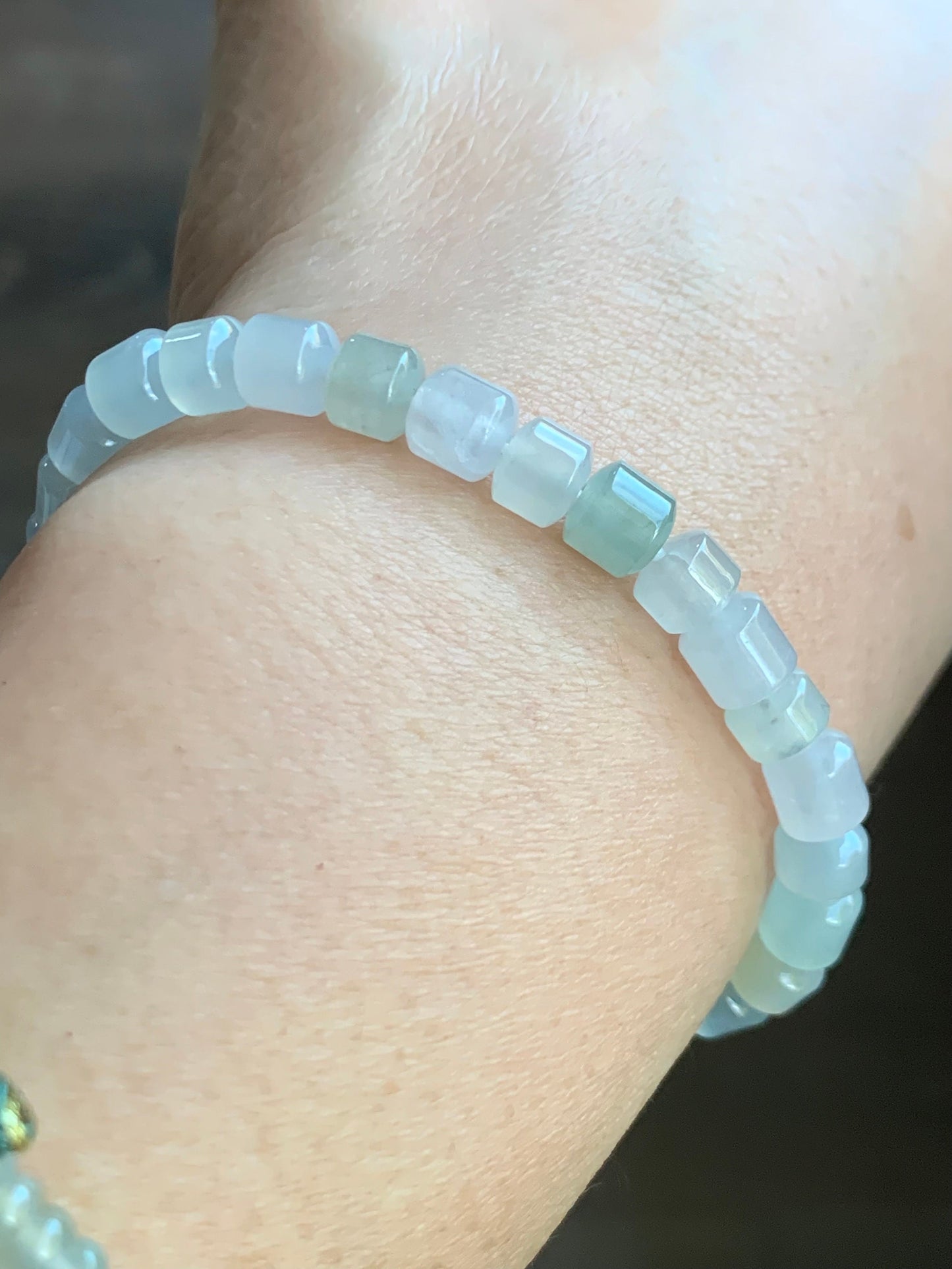 Natural Burmese Icy Highly Translucent Pastel Multicolored Jadeite Modified Barrel Beads Beaded Bracelet 6.5” 天然缅甸老种冰多宝翡翠桶珠手串 XG324