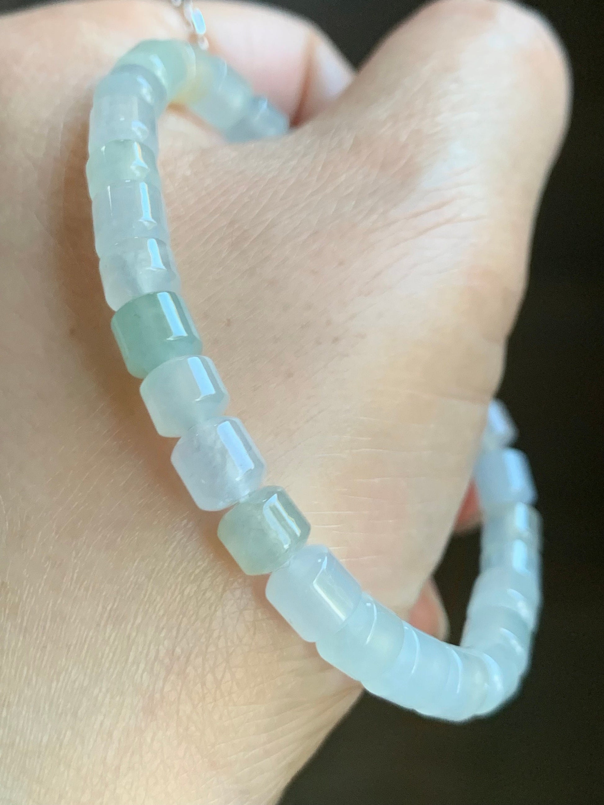 Natural Burmese Icy Highly Translucent Pastel Multicolored Jadeite Modified Barrel Beads Beaded Bracelet 6.5” 天然缅甸老种冰多宝翡翠桶珠手串 XG324