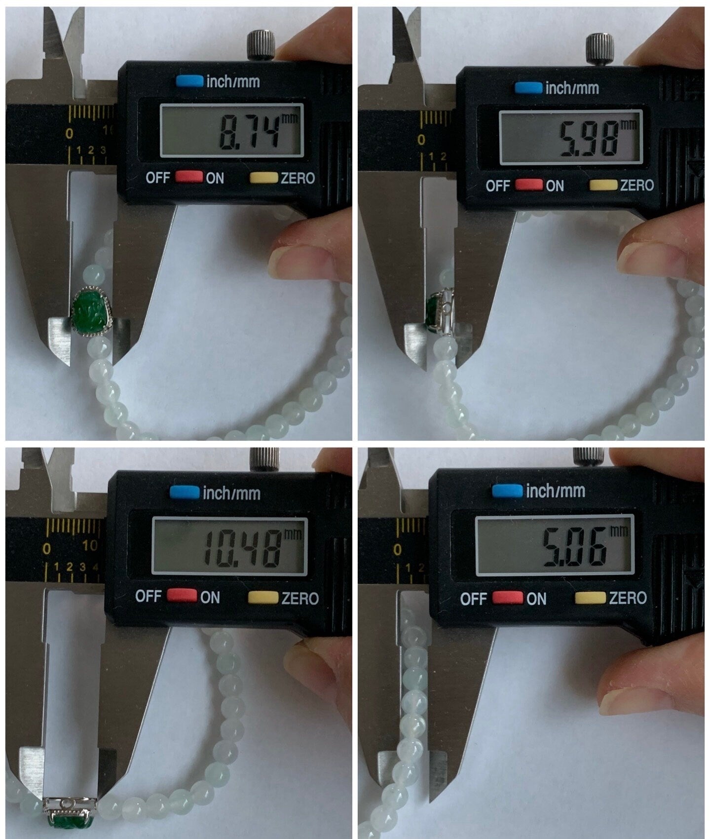 Natural Burmese Icy Translucent White Jadeite Guatemalan Icy Green Jadeite Pixiu Beaded Bracelet Sterling Silver 6.75” 天然缅甸白冰翡翠冰危绿貔貅银手串