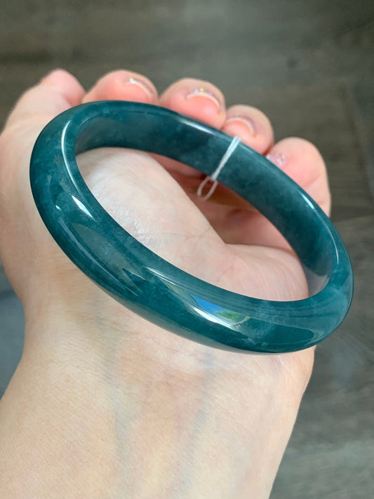 Certified Natural Guatemalan Icy Translucent Blue Jeans Jadeite Wide Bangle Bracelet 58.8mm 11.7x6.8mm 44.43g 天然冰危牛仔蓝翡翠正圈轮胎手镯 7109