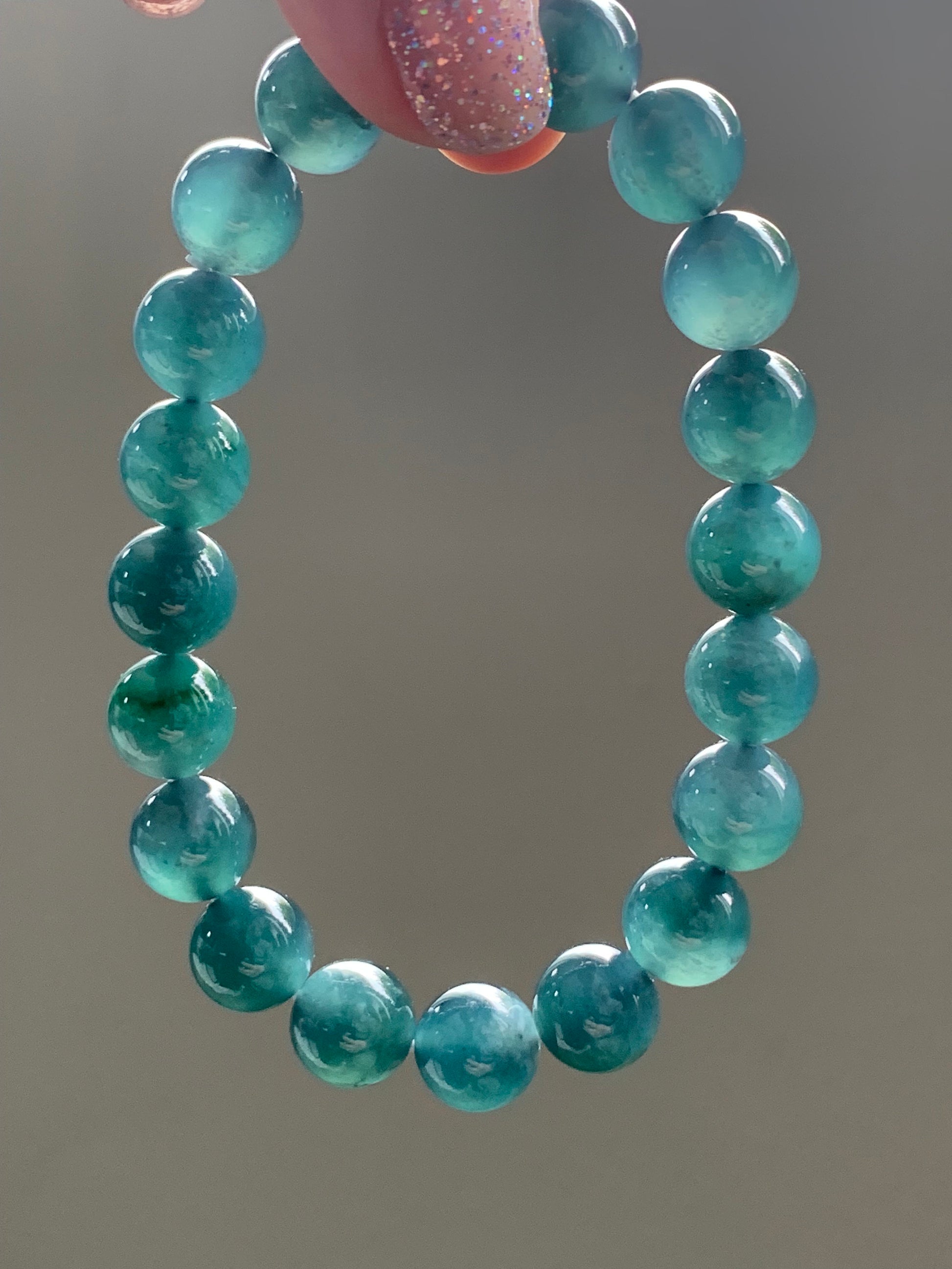 Certified Natural Guatemalan Icy Highly Translucent Dark Indigo Blue Jadeite Beaded Bracelet 10mm 7.5” 35.6g 天然老种冰危深蓝翡翠圆珠手串 7086