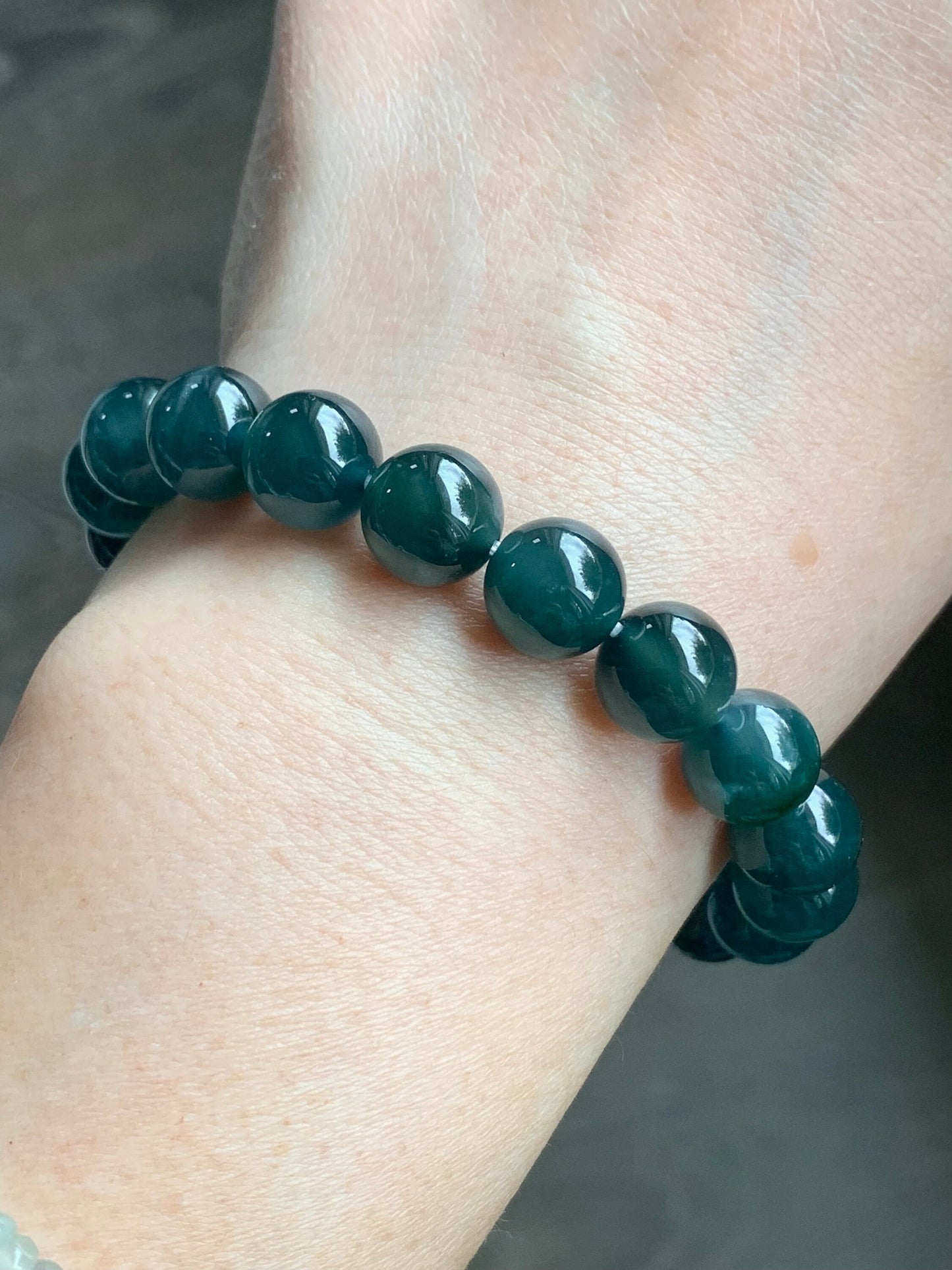 Certified Natural Guatemalan Icy Highly Translucent Dark Indigo Blue Jadeite Beaded Bracelet 10mm 7.5” 35.6g 天然老种冰危深蓝翡翠圆珠手串 7086