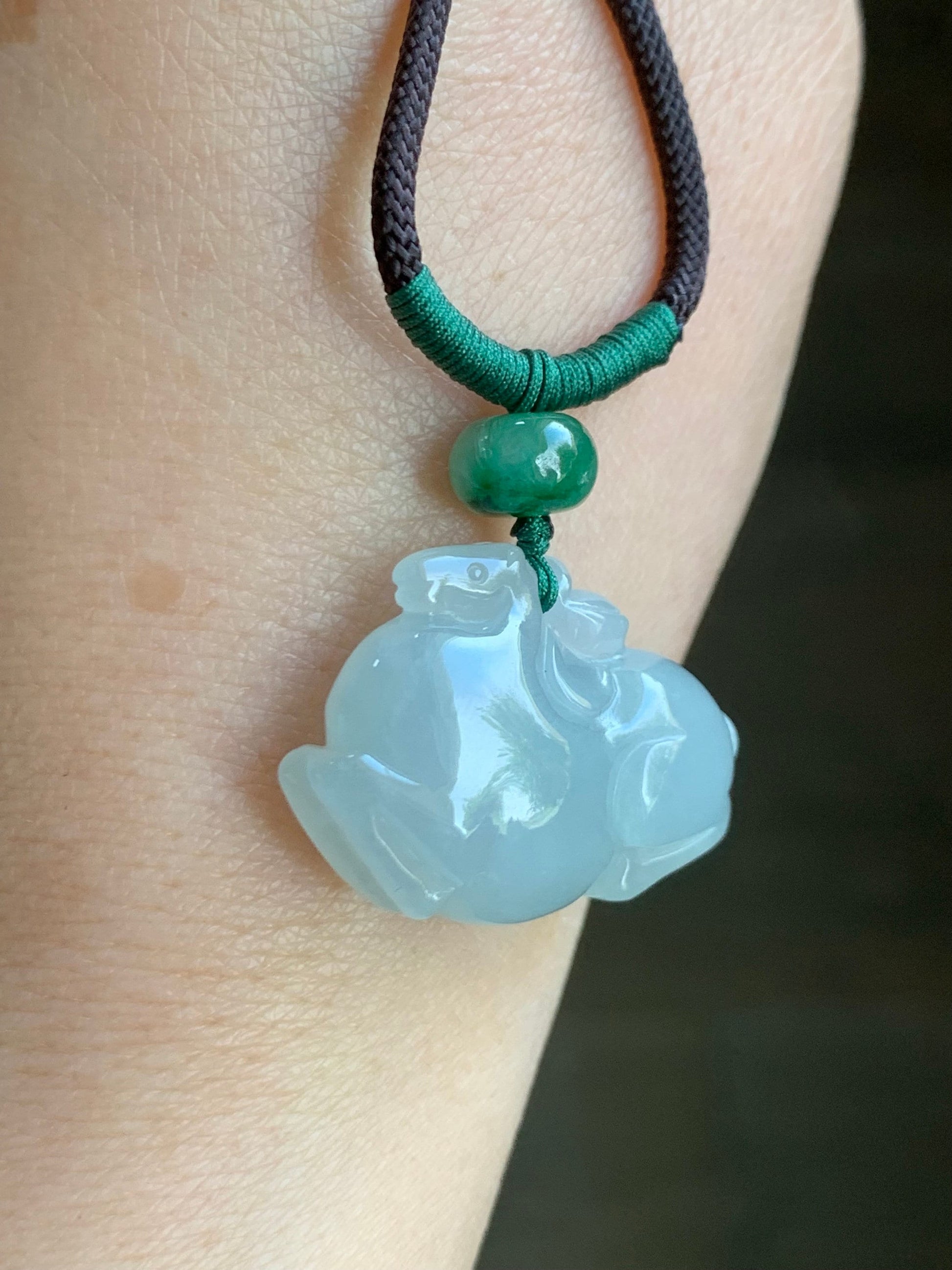 Stunning Natural Burmese Grade A Icy Translucent Gelatinous Light Blue Jadeite Pendant Carved Tang Horse Rope Necklace 天然缅甸冰胶淡晴蓝翡翠唐马挂件