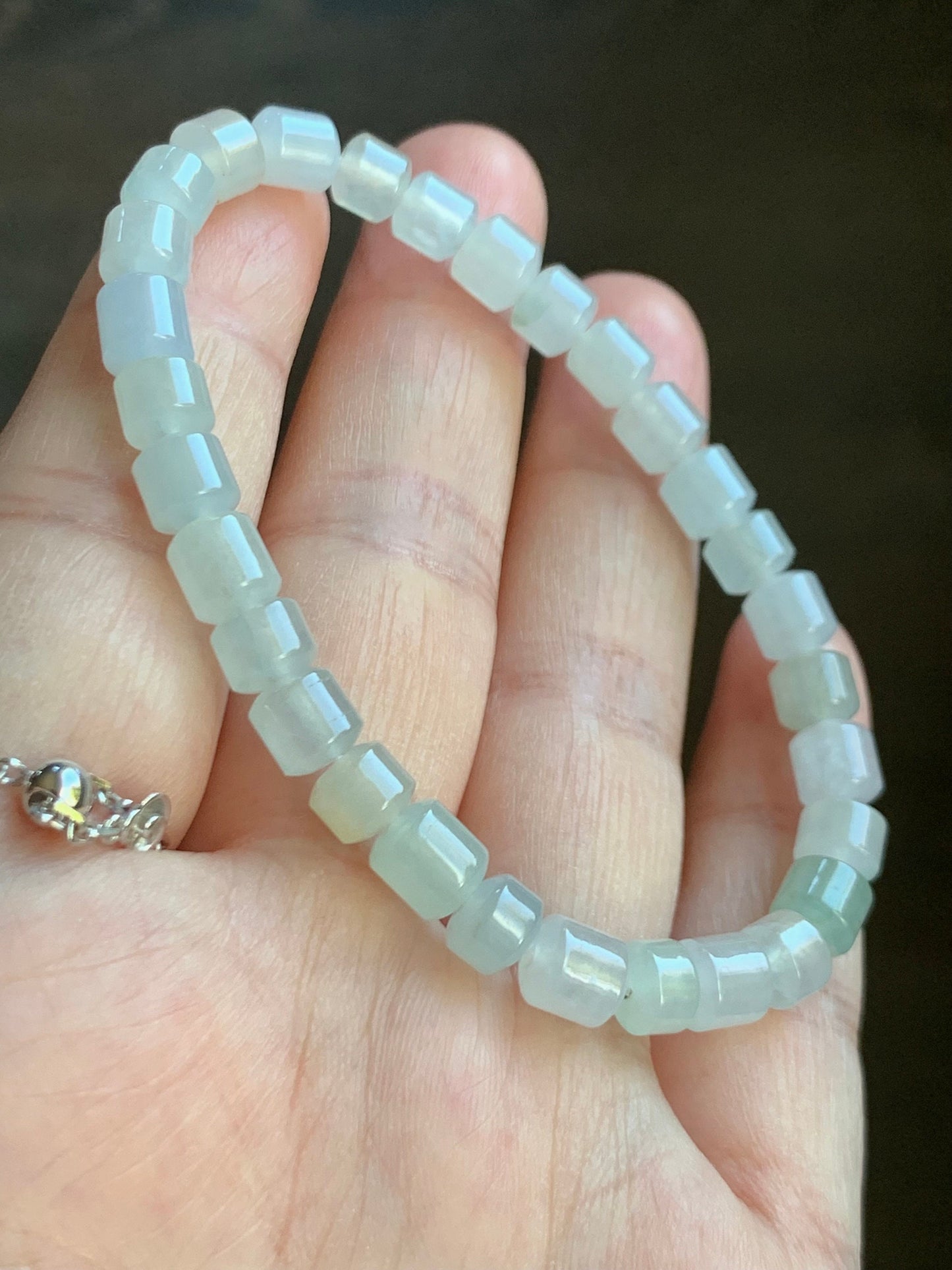 Natural Burmese Icy Highly Translucent Pastel Multicolored Jadeite Modified Barrel Beads Beaded Bracelet 6.5” 天然缅甸老种冰多宝翡翠桶珠手串 XG324