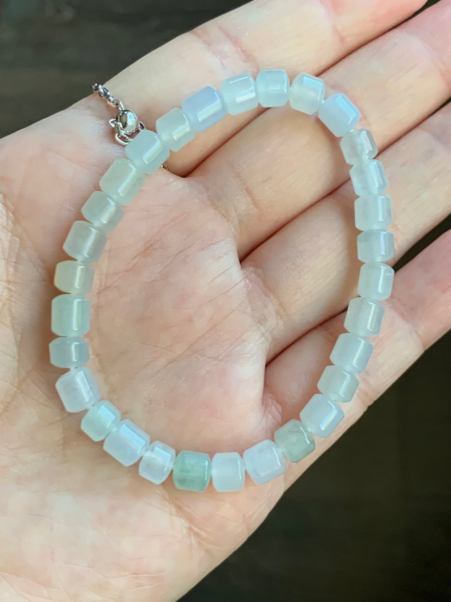 Natural Burmese Icy Highly Translucent Pastel Multicolored Jadeite Modified Barrel Beads Beaded Bracelet 6.5” 天然缅甸老种冰多宝翡翠桶珠手串 XG324