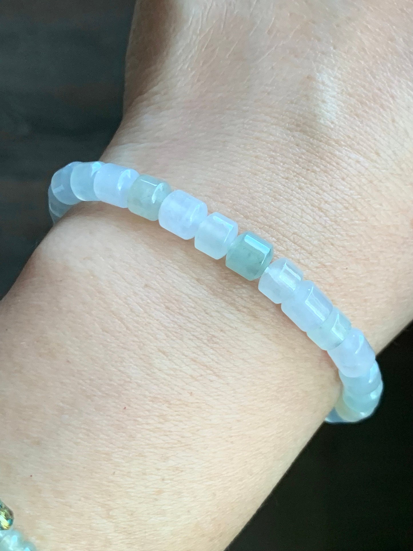 Natural Burmese Icy Highly Translucent Pastel Multicolored Jadeite Modified Barrel Beads Beaded Bracelet 6.5” 天然缅甸老种冰多宝翡翠桶珠手串 XG324