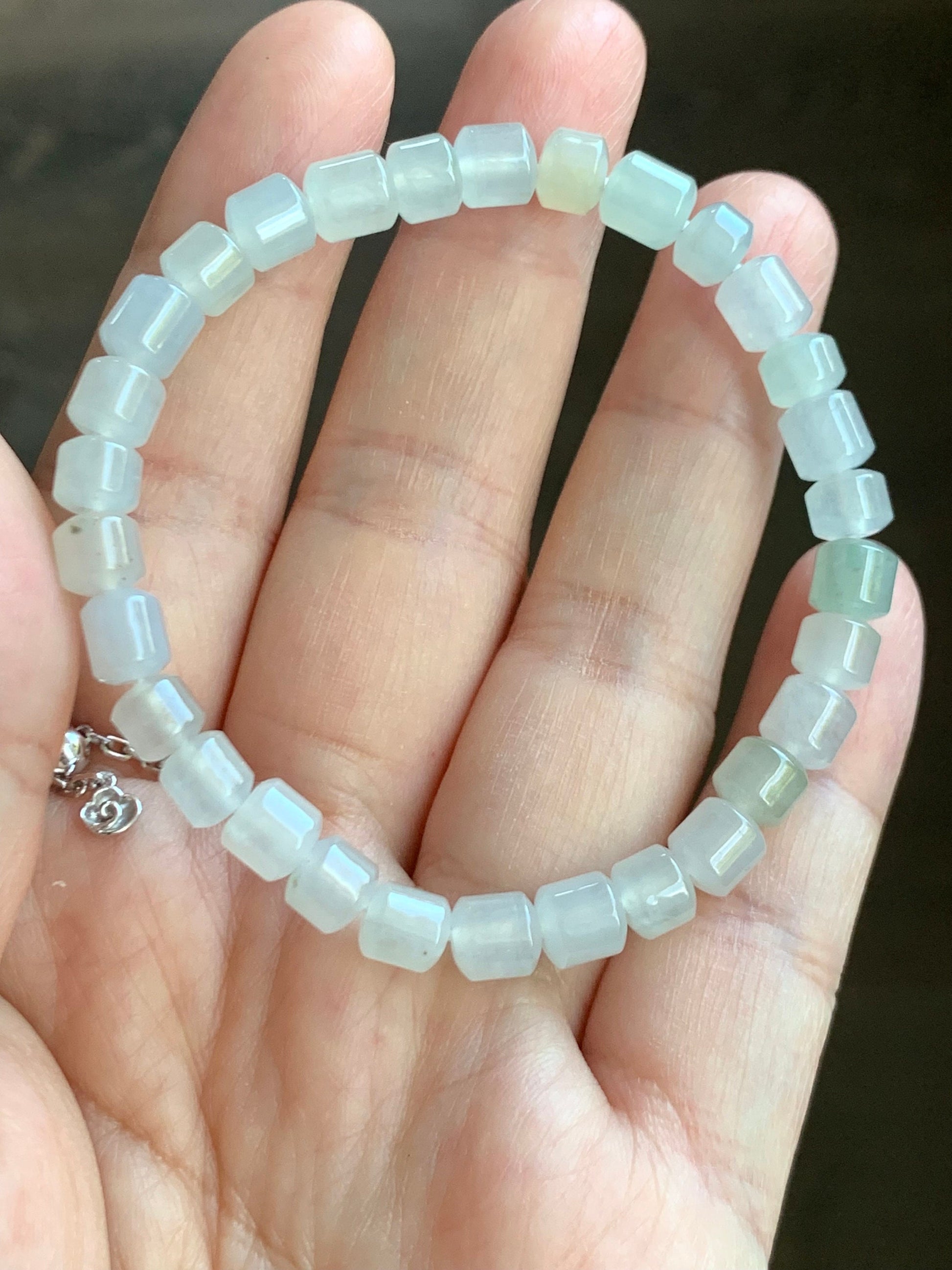 Natural Burmese Icy Highly Translucent Pastel Multicolored Jadeite Modified Barrel Beads Beaded Bracelet 6.5” 天然缅甸老种冰多宝翡翠桶珠手串 XG324
