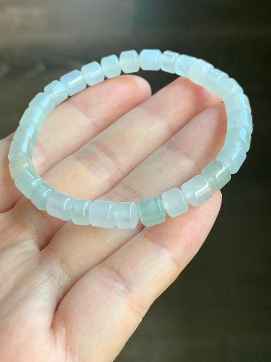 Natural Burmese Icy Highly Translucent Pastel Multicolored Jadeite Modified Barrel Beads Beaded Bracelet 6.5” 天然缅甸老种冰多宝翡翠桶珠手串 XG324