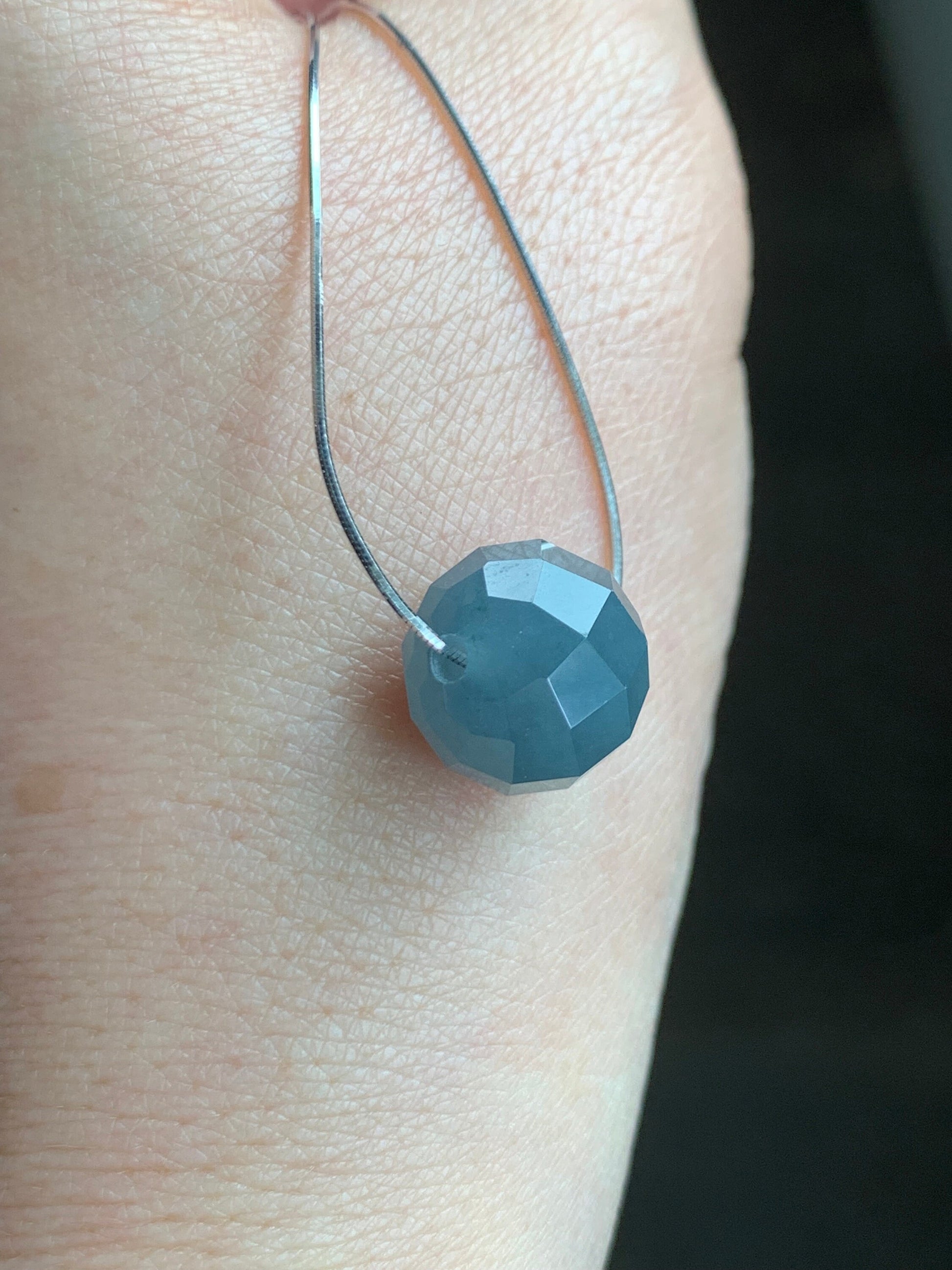 Natural Guatemalan Icy Translucent Light Dusty Blue Jadeite Faceted Drum Bead Pendant Sterling Silver Chain 17.5” adjustable 天然冰危淡蓝翡翠切割面鼓珠项链