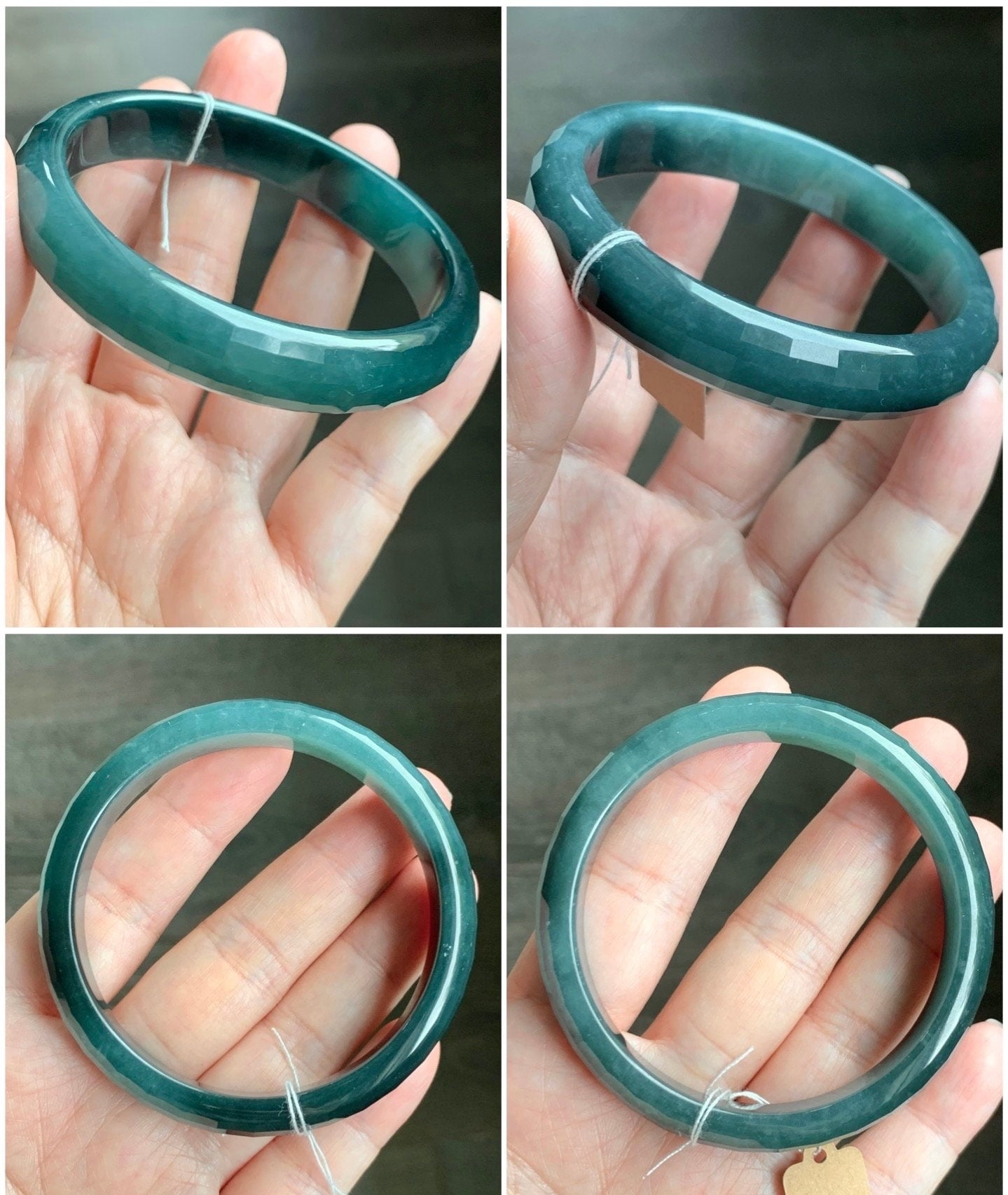 Certified Natural Guatemalan Icy Translucent Dark Blue Jeans Jadeite Faceted Bangle Bracelet 56.5mm 11.4x6.3mm 40.4g 天然老种冰危牛仔蓝翡翠正圈切割面手镯 7088