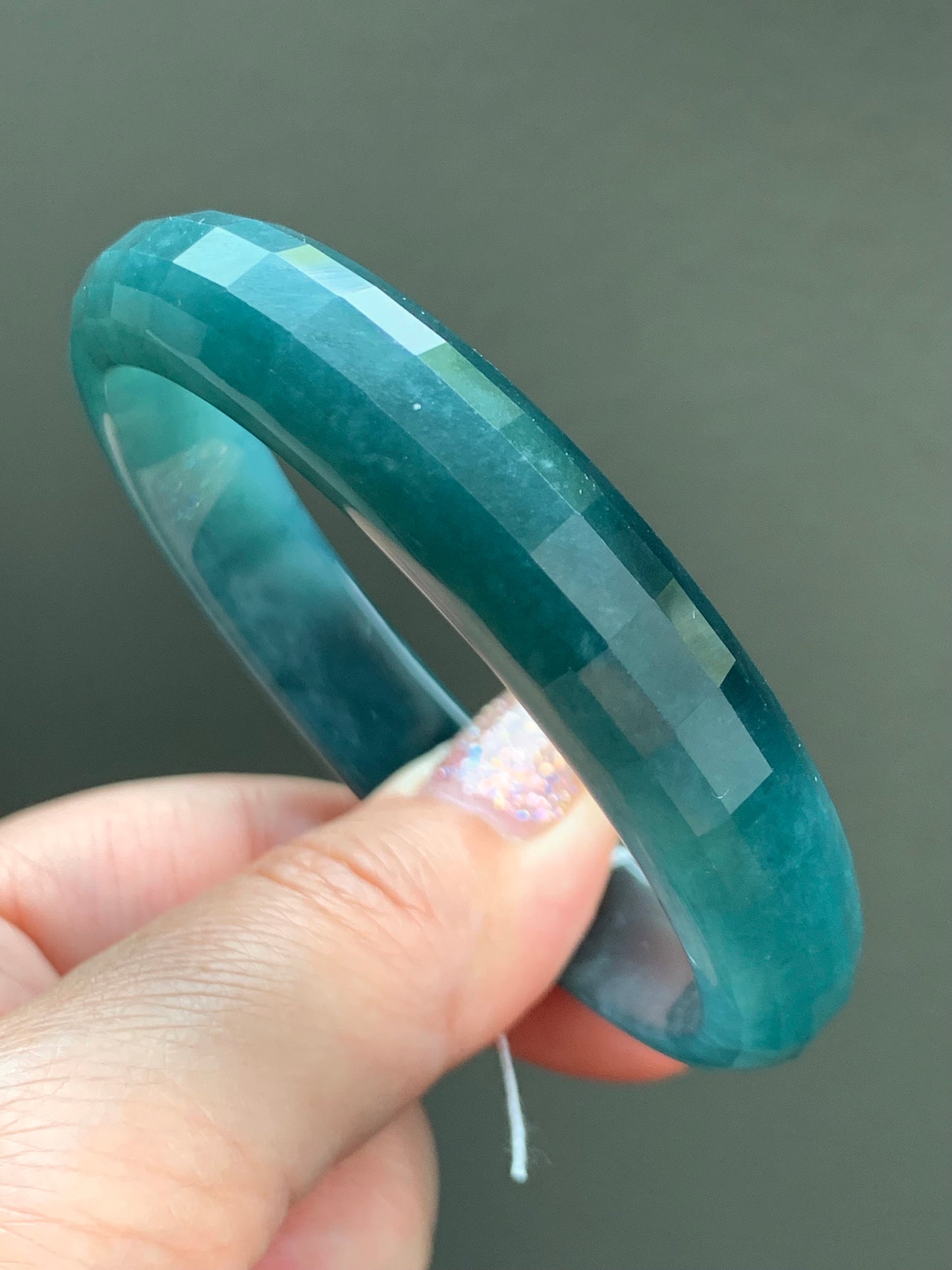 Certified Natural Guatemalan Icy Translucent Dark Blue Jeans Jadeite Faceted Bangle Bracelet 56.5mm 11.4x6.3mm 40.4g 天然老种冰危牛仔蓝翡翠正圈切割面手镯 7088