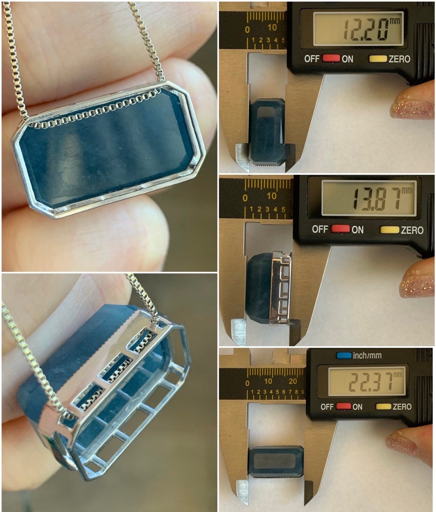 Certified Natural Guatemalan Icy Translucent Large Emerald Cut Blue Jeans Jadeite Bracelet Pendant 2-in-1 Sterling Silver 天然冰危牛仔蓝翡翠切割面镶嵌手牌吊坠