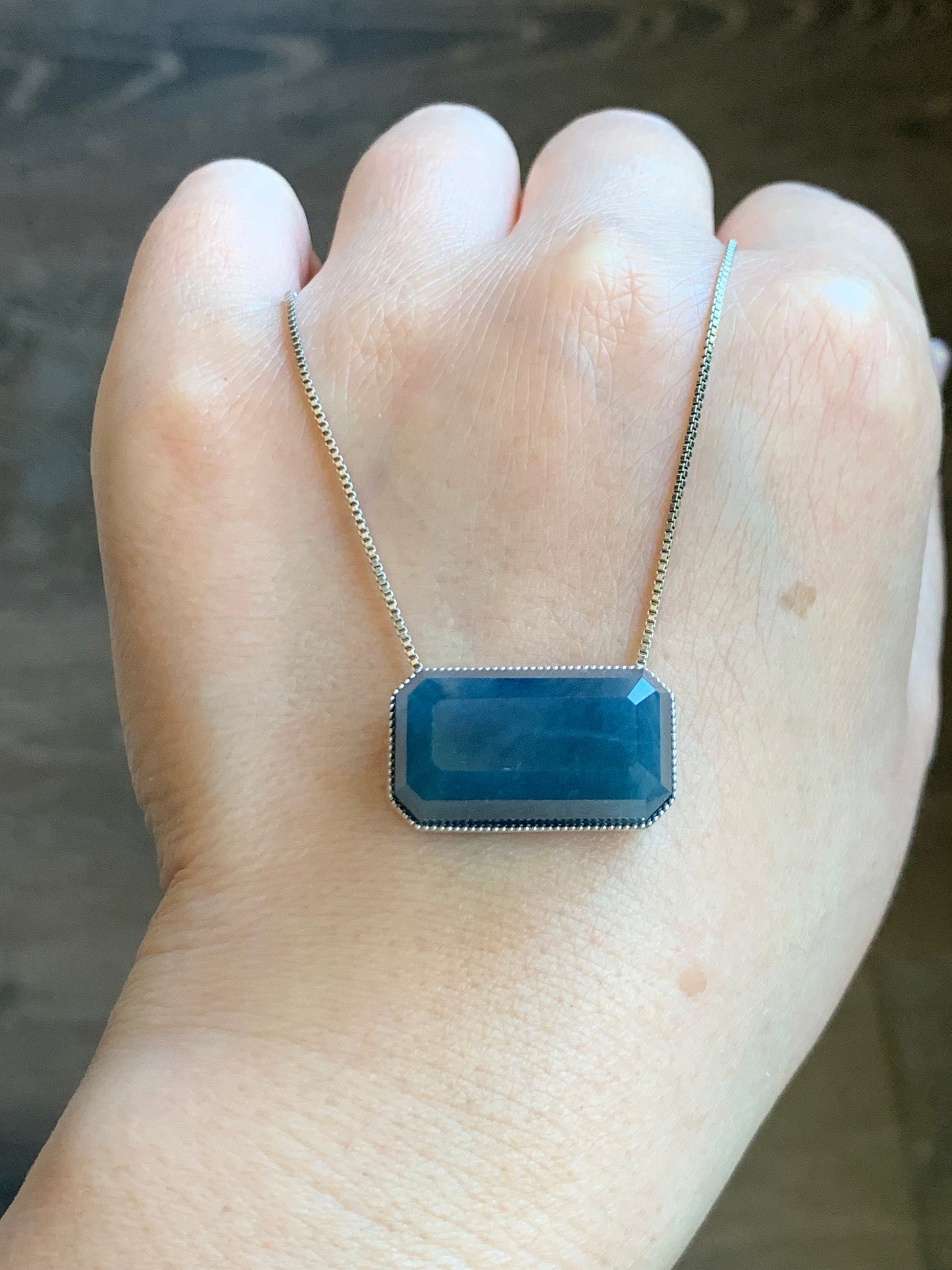 Certified Natural Guatemalan Icy Translucent Large Emerald Cut Blue Jeans Jadeite Bracelet Pendant 2-in-1 Sterling Silver 天然冰危牛仔蓝翡翠切割面镶嵌手牌吊坠