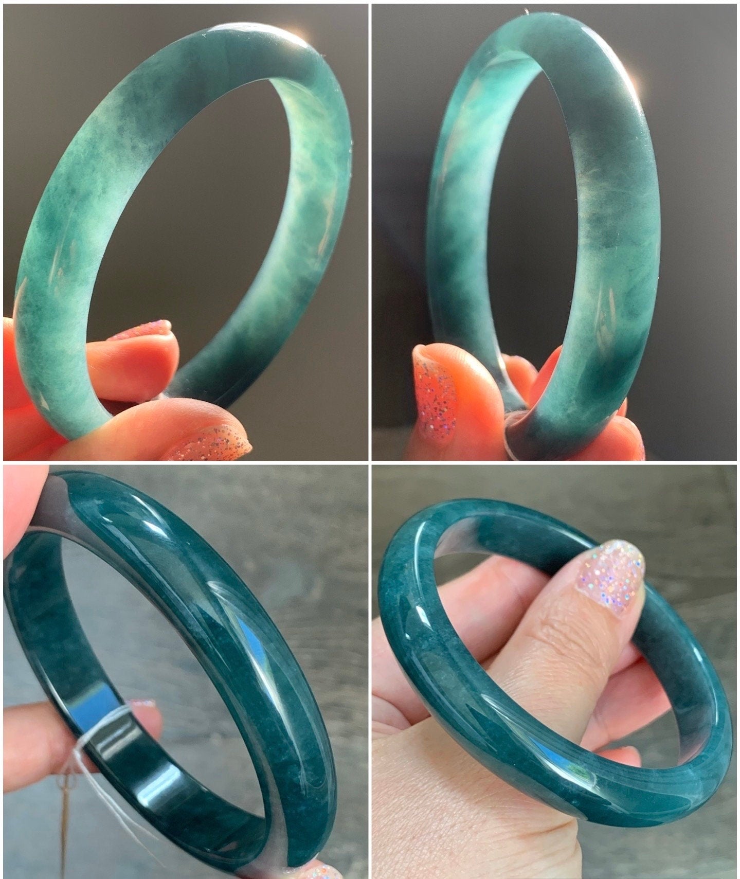 Certified Natural Guatemalan Icy Translucent Blue Jeans Jadeite Wide Bangle Bracelet 58.8mm 11.7x6.8mm 44.43g 天然冰危牛仔蓝翡翠正圈轮胎手镯 7109