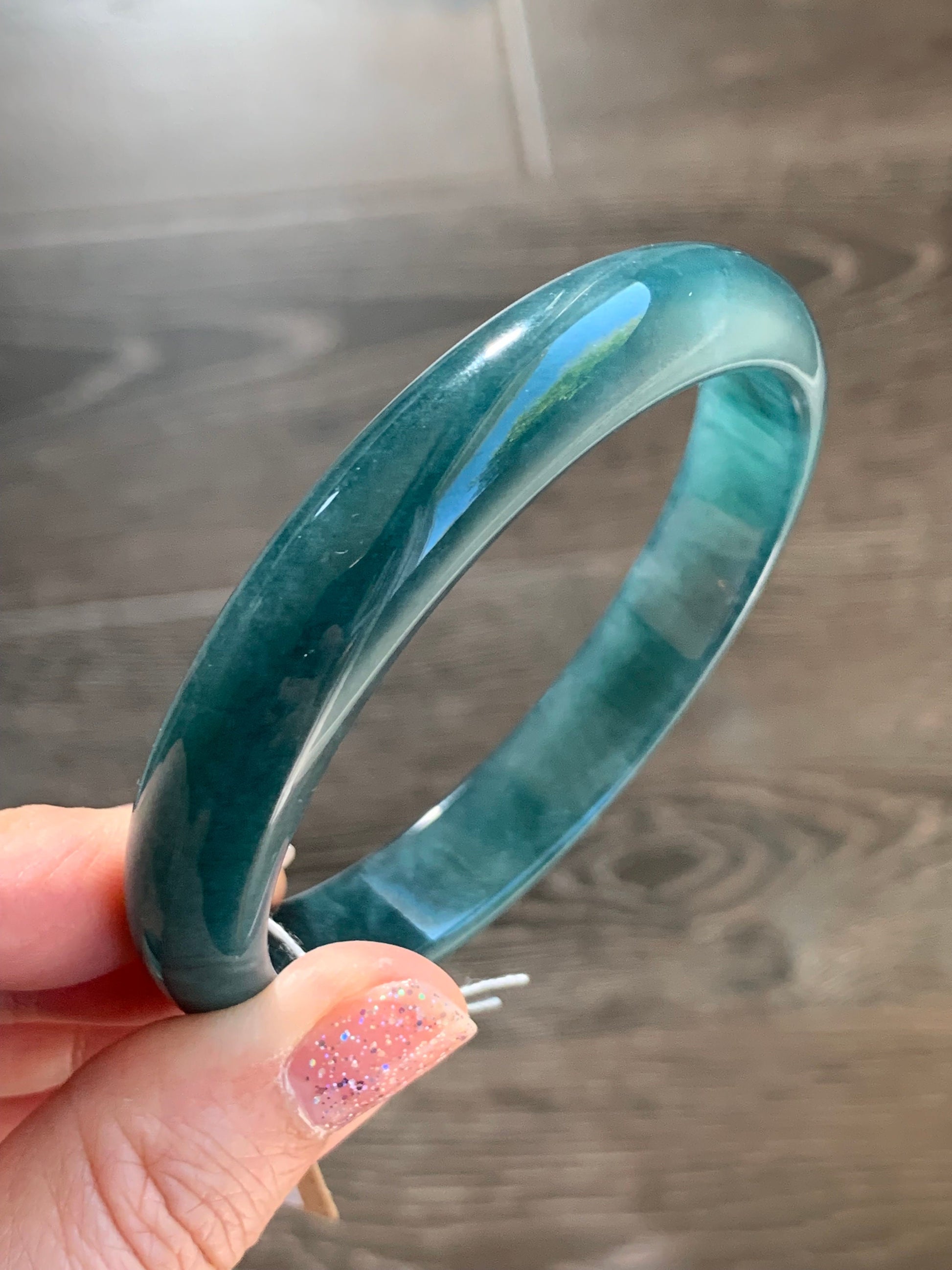 Certified Natural Guatemalan Icy Translucent Blue Jeans Jadeite Wide Bangle Bracelet 58.8mm 11.7x6.8mm 44.43g 天然冰危牛仔蓝翡翠正圈轮胎手镯 7109