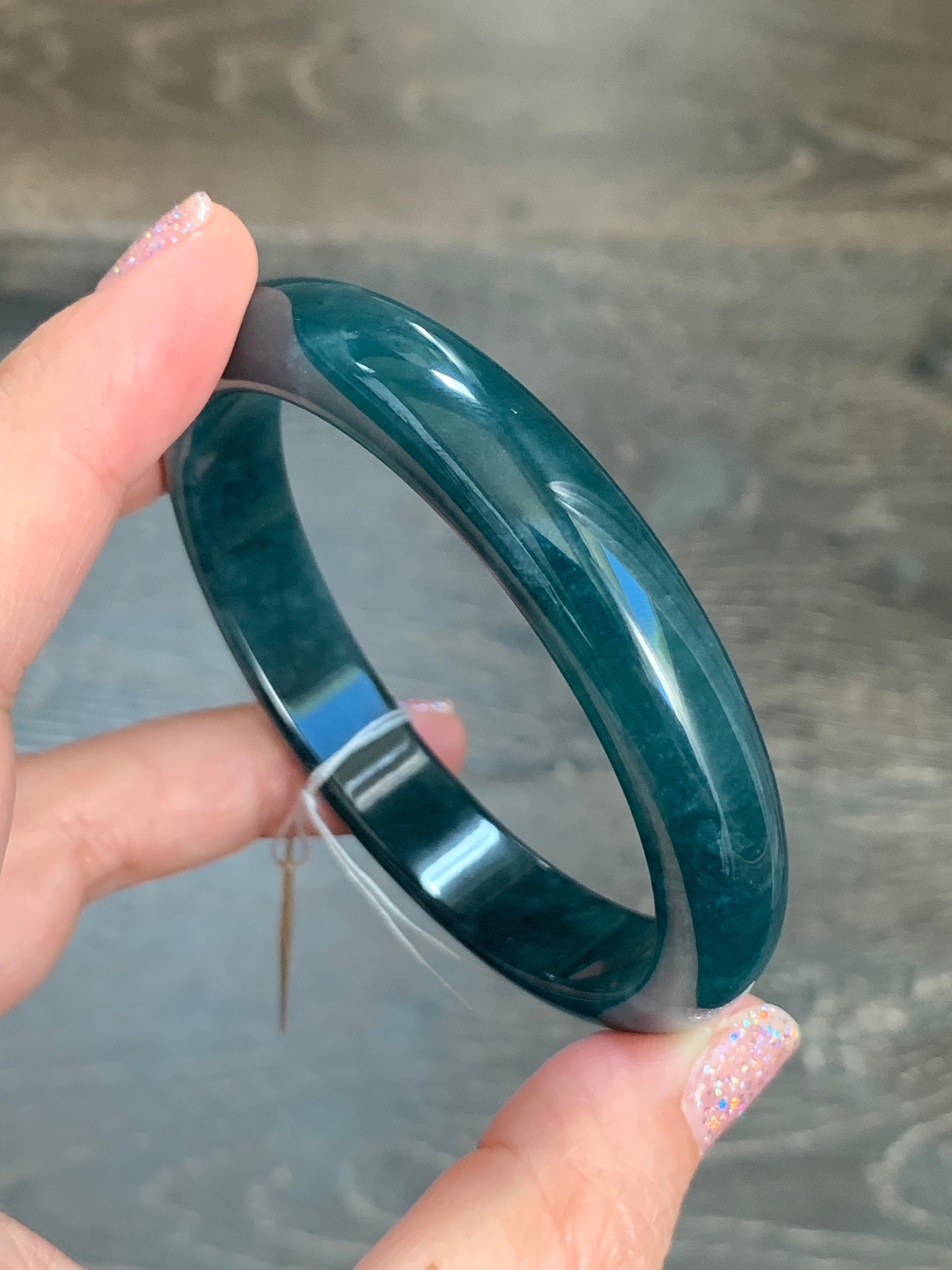 Certified Natural Guatemalan Icy Translucent Blue Jeans Jadeite Wide Bangle Bracelet 58.8mm 11.7x6.8mm 44.43g 天然冰危牛仔蓝翡翠正圈轮胎手镯 7109