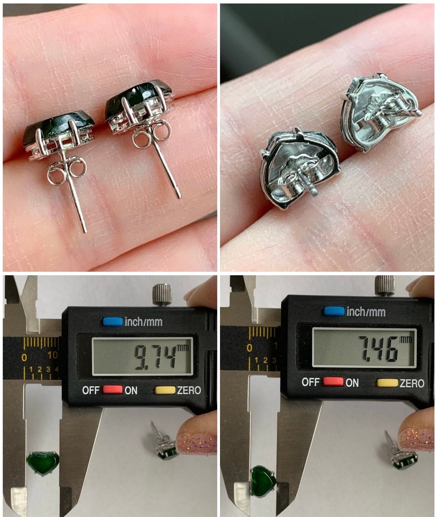 Natural Guatemalan Icy Highly Translucent Vibrant Green Jadeite Heart Shaped Stud Earrings S925 Sterling Silver 天然冰危绿翡翠爱心银耳钉