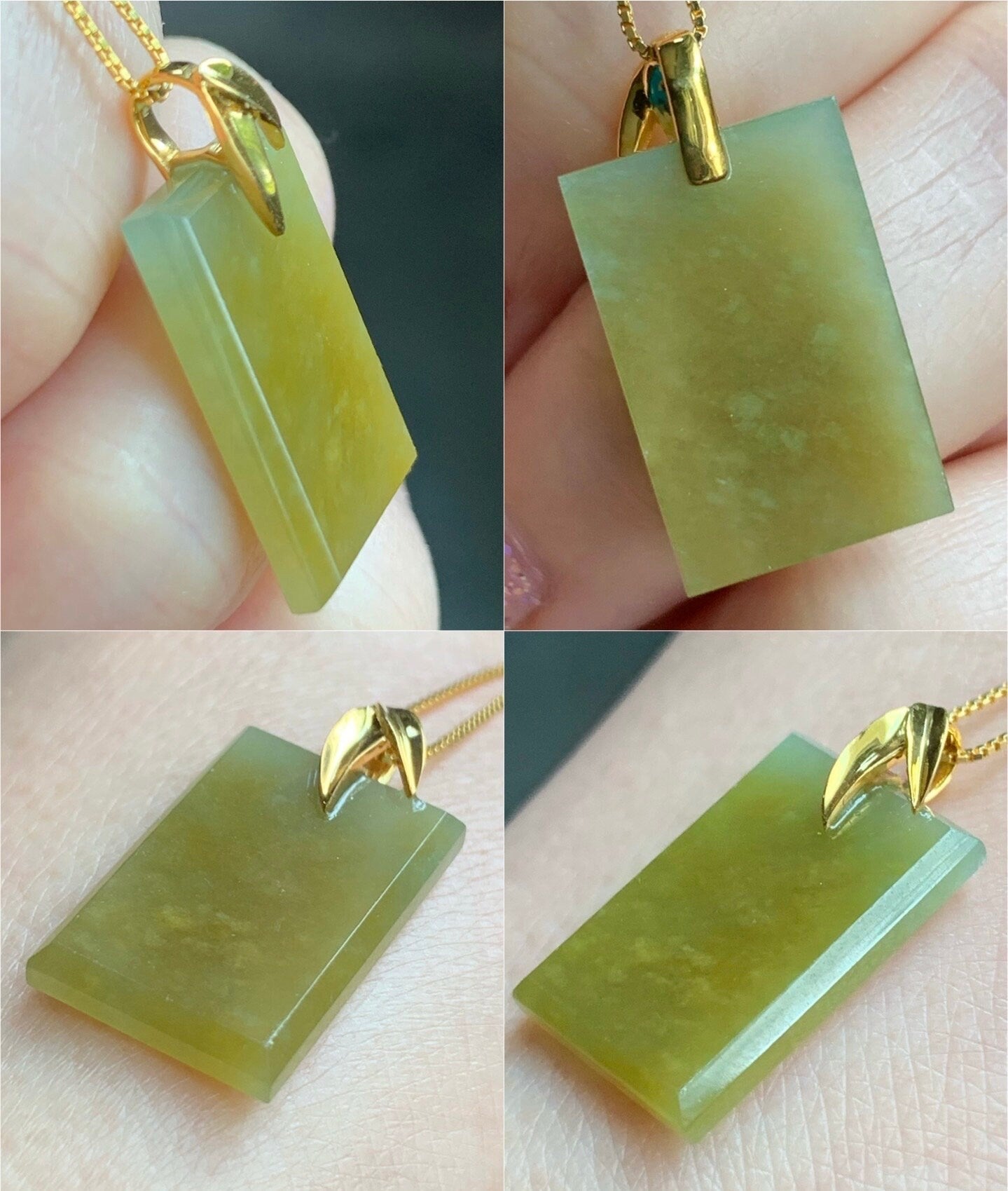 Certified Natural Guatemalan Icy Translucent Vibrant Yellow Jadeite Wu Shi Pai Pendant 18K Yellow Gold Bamboo Leaf 天然冰危老种浓黄翡翠无事牌竹叶镶嵌吊坠 063