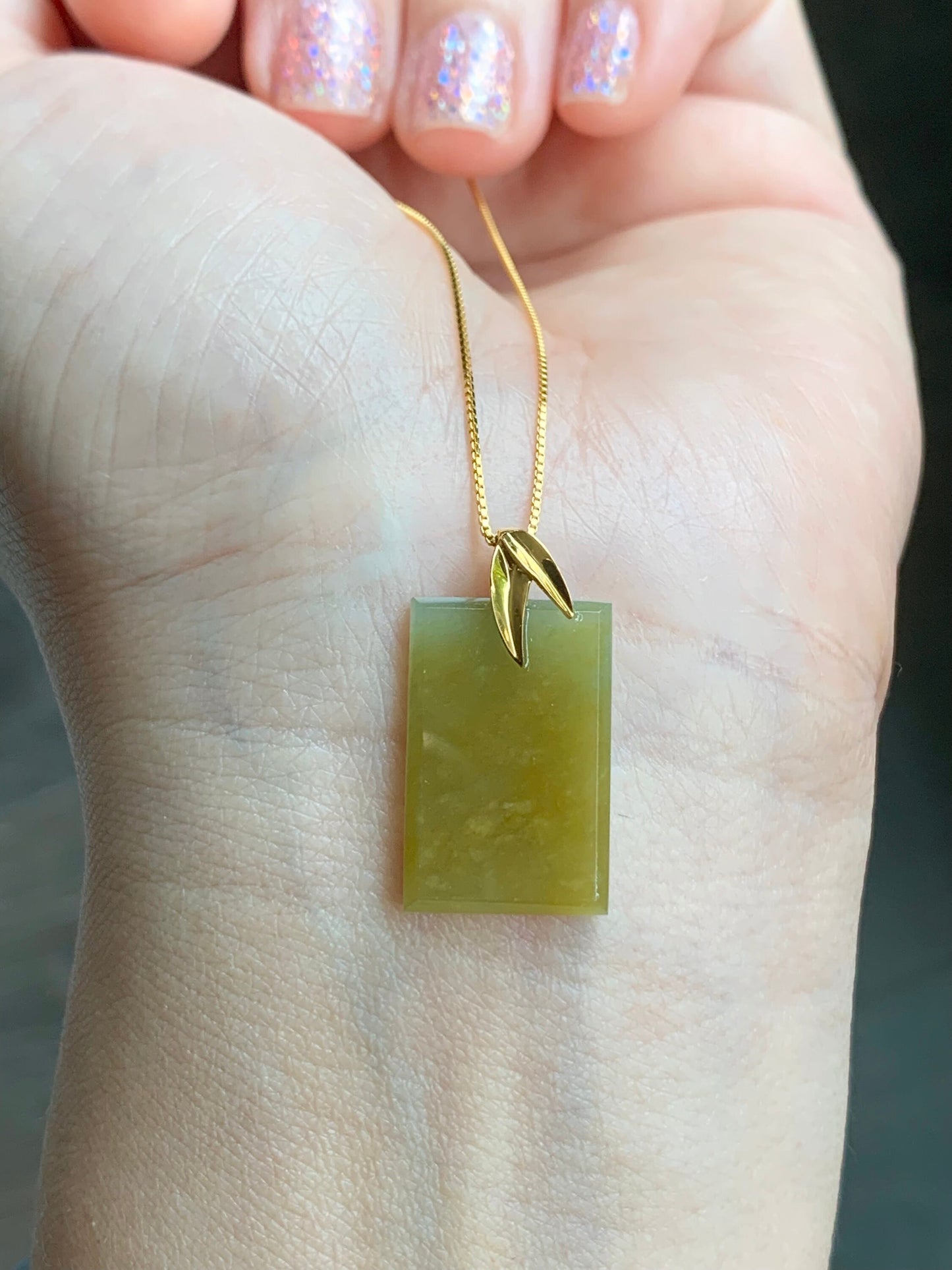 Certified Natural Guatemalan Icy Translucent Vibrant Yellow Jadeite Wu Shi Pai Pendant 18K Yellow Gold Bamboo Leaf 天然冰危老种浓黄翡翠无事牌竹叶镶嵌吊坠 063