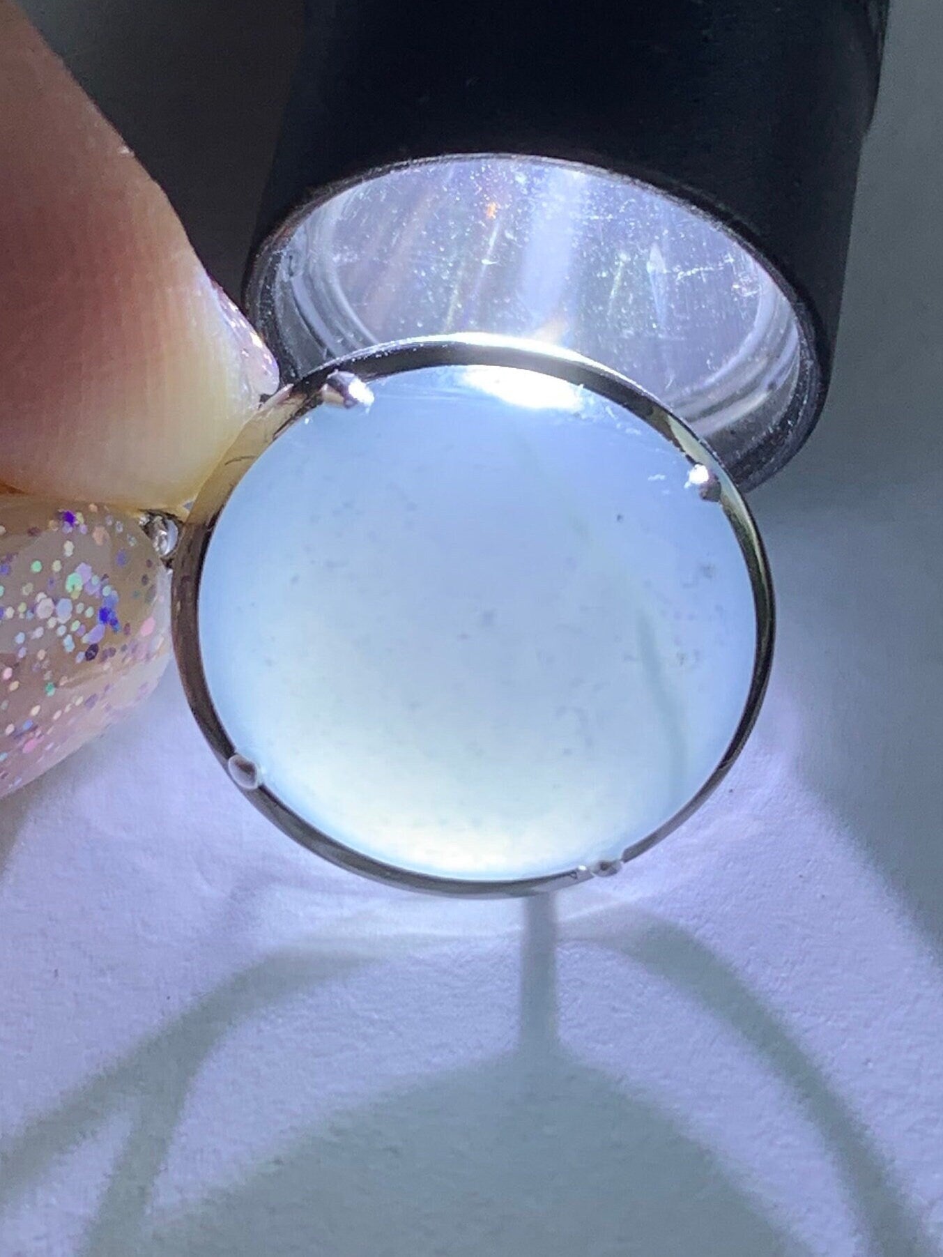 Certified Natural Guatemalan Icy Translucent Rich Blue Jadeite Large Oval Pendant 18K White Gold 天然冰危蓝紫翡翠椭圆蛋面镶嵌吊坠 7052
